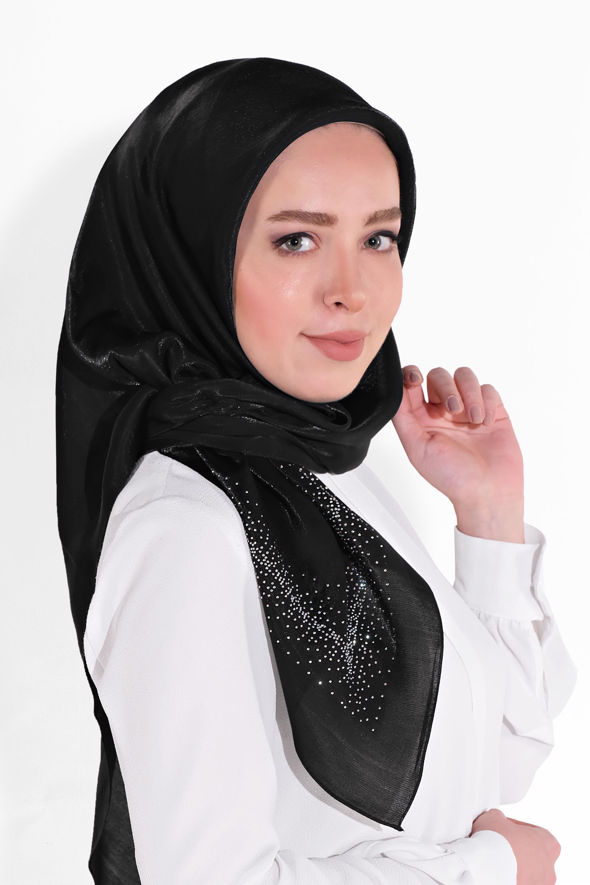 Tesettür giyim SİYAH 8038 ALVİNA TAŞLI EŞARP