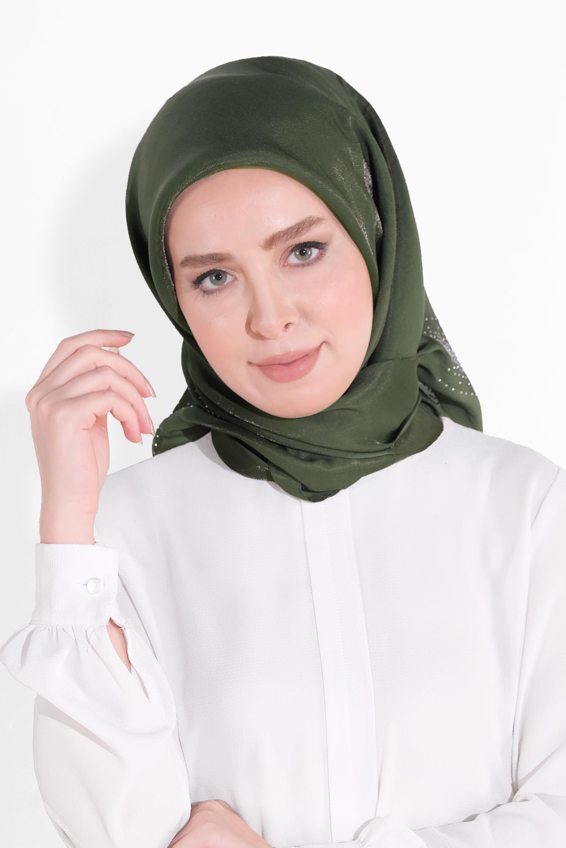 Tesettür giyim HAKİ 8038 ALVİNA TAŞLI EŞARP