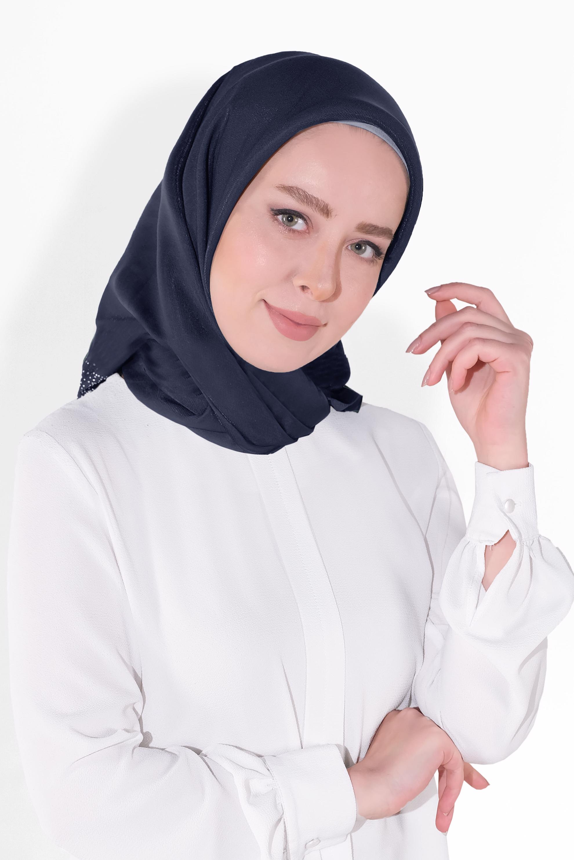 Tesettür giyim LACİVERT 8038 ALVİNA TAŞLI EŞARP