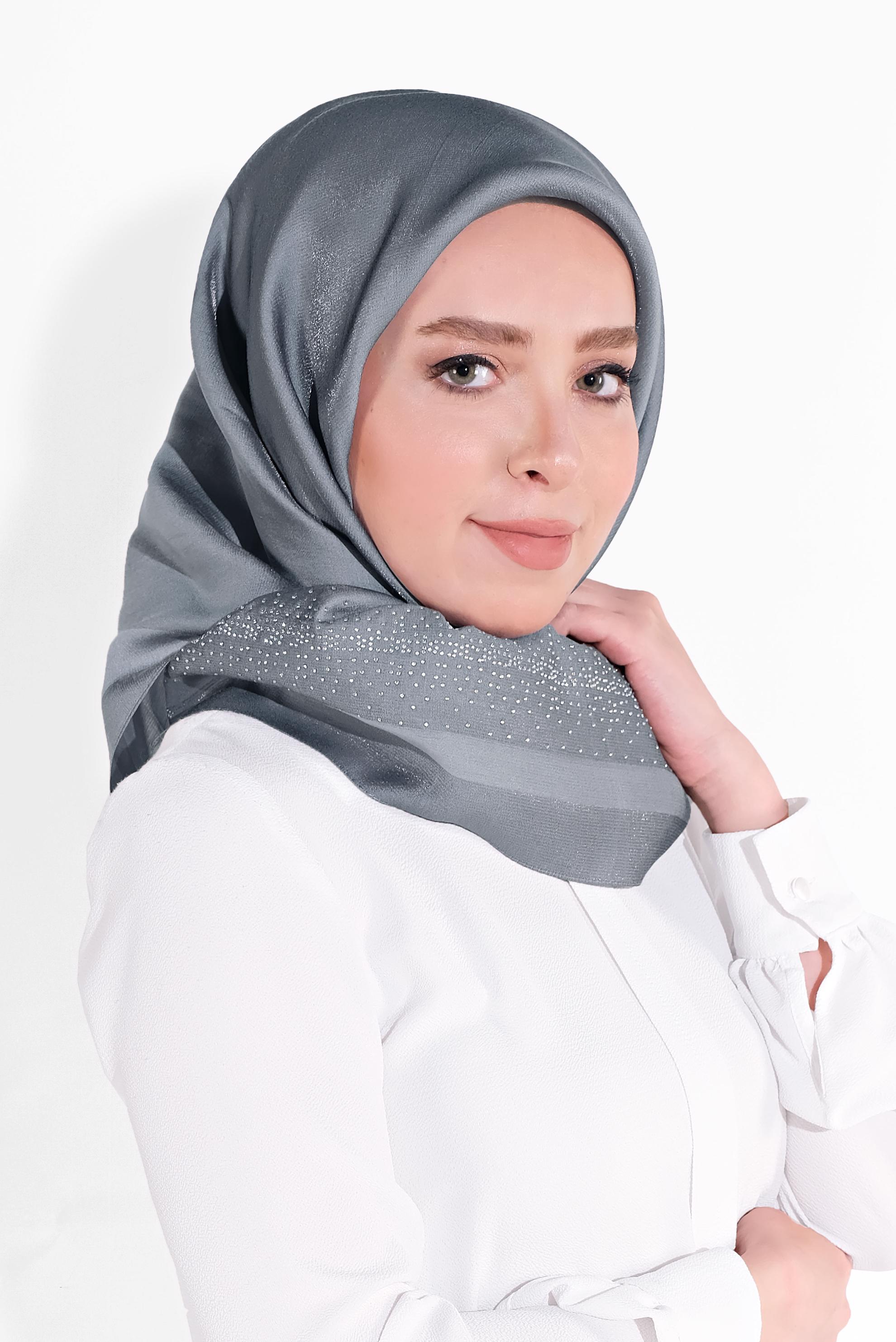 Tesettür giyim GRİ 8038 ALVİNA TAŞLI EŞARP
