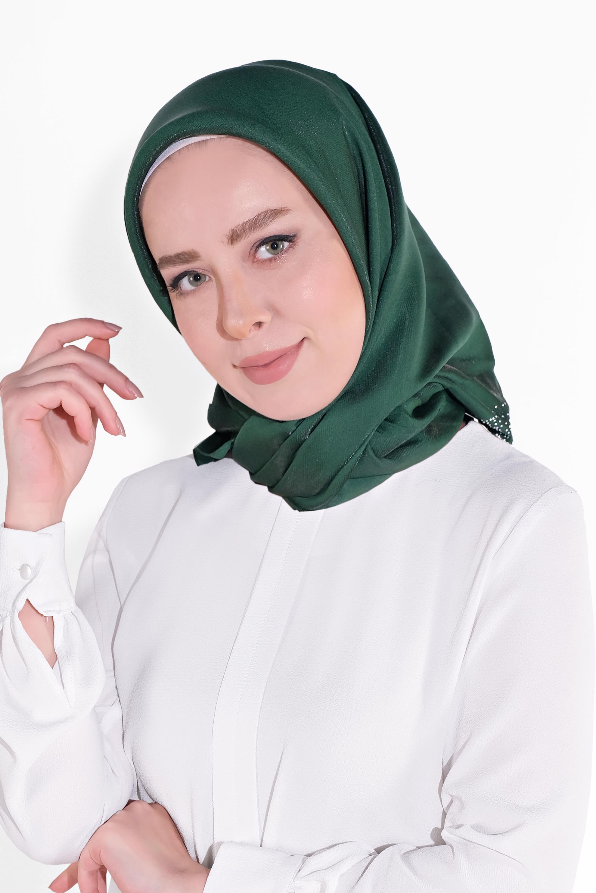 Tesettür giyim YEŞİL 8038 ALVİNA TAŞLI EŞARP