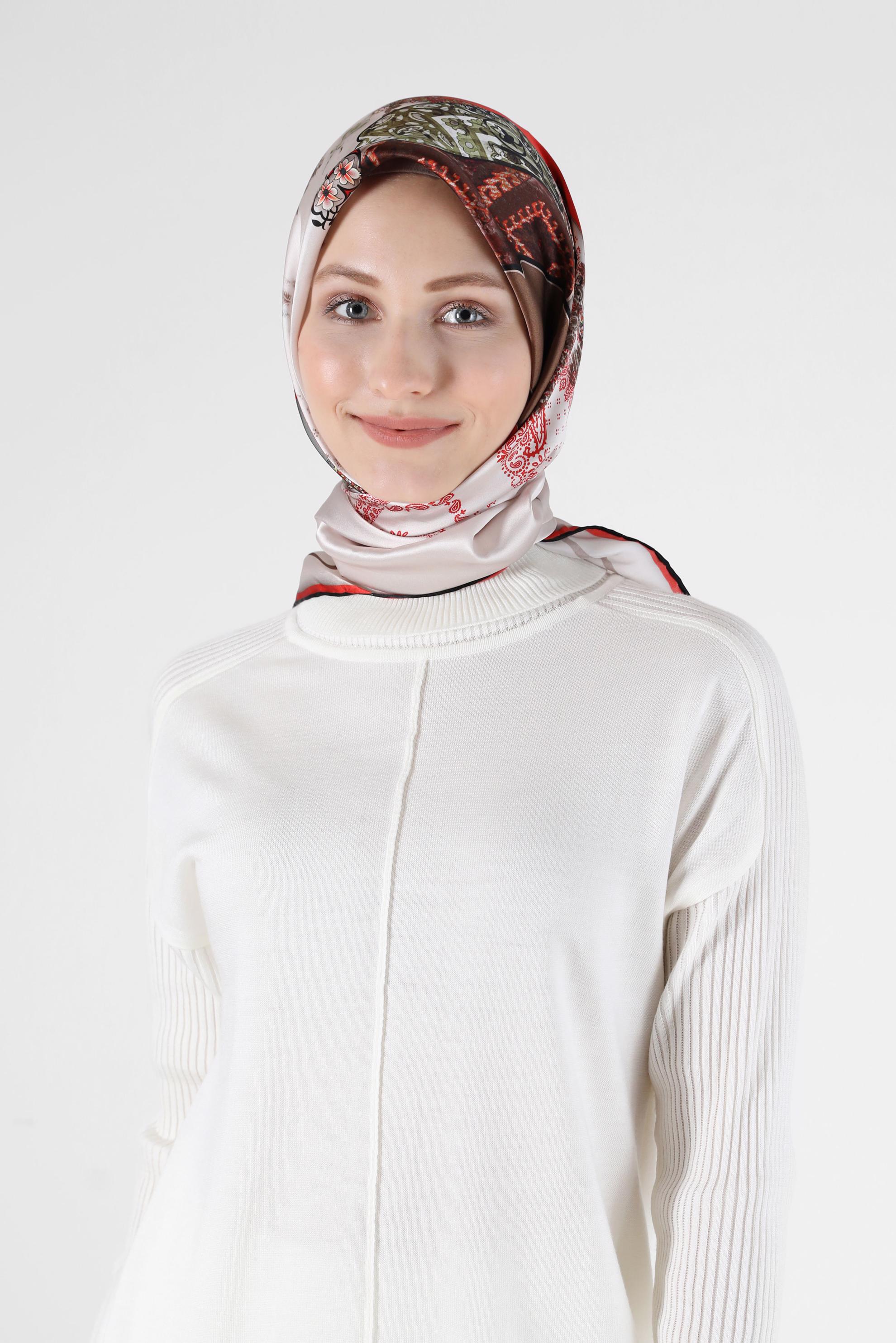 Tesettür giyim KIRMIZI ALVİNA DESENLİ İPEK EŞARP 31169 