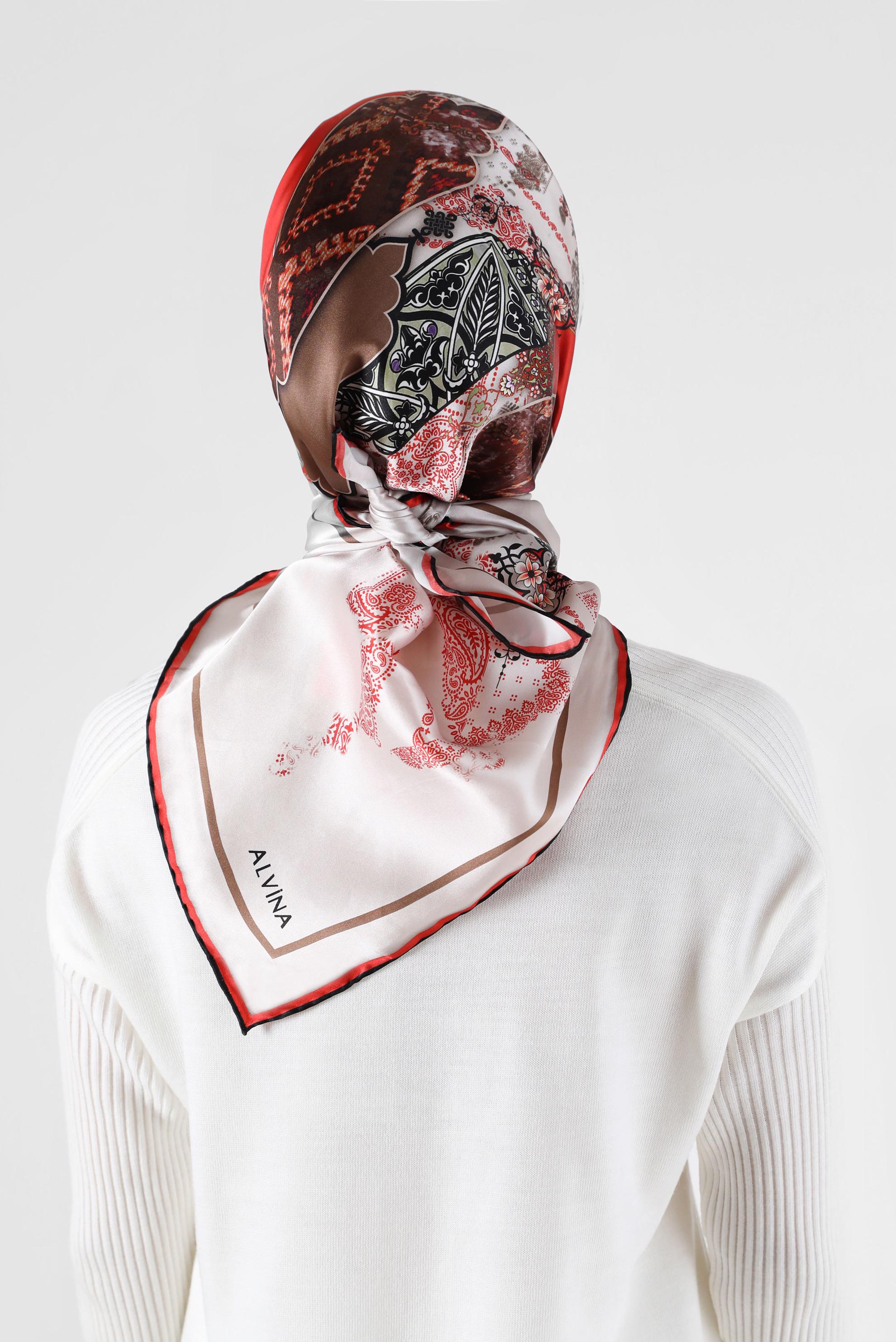 Tesettür giyim KIRMIZI ALVİNA DESENLİ İPEK EŞARP 31169 