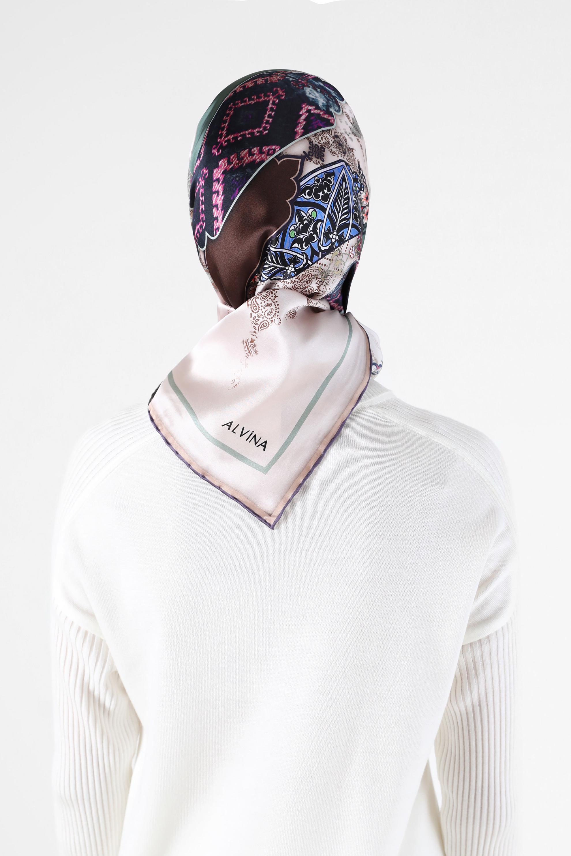 Tesettür giyim BEJ ALVİNA DESENLİ İPEK EŞARP 31169 