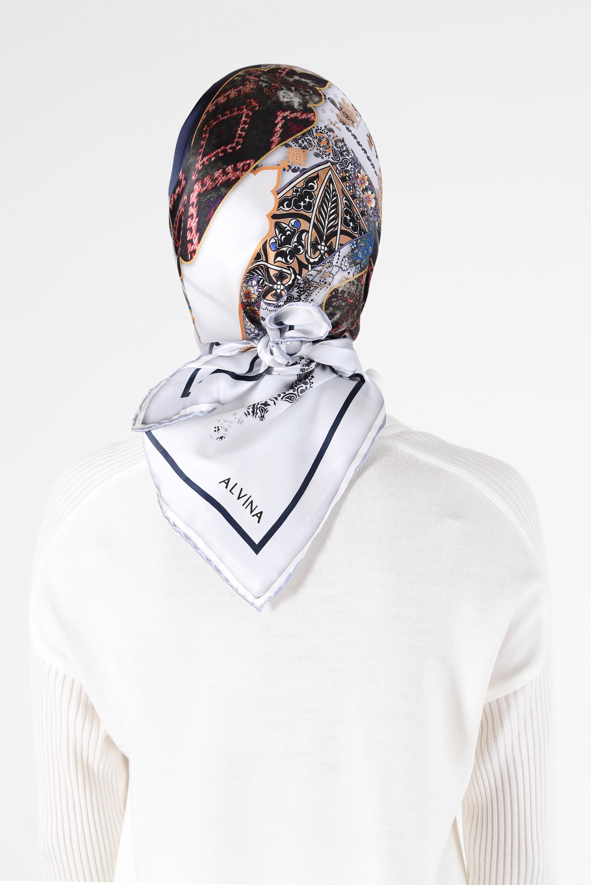 Tesettür giyim EKRU ALVİNA DESENLİ İPEK EŞARP 31169 