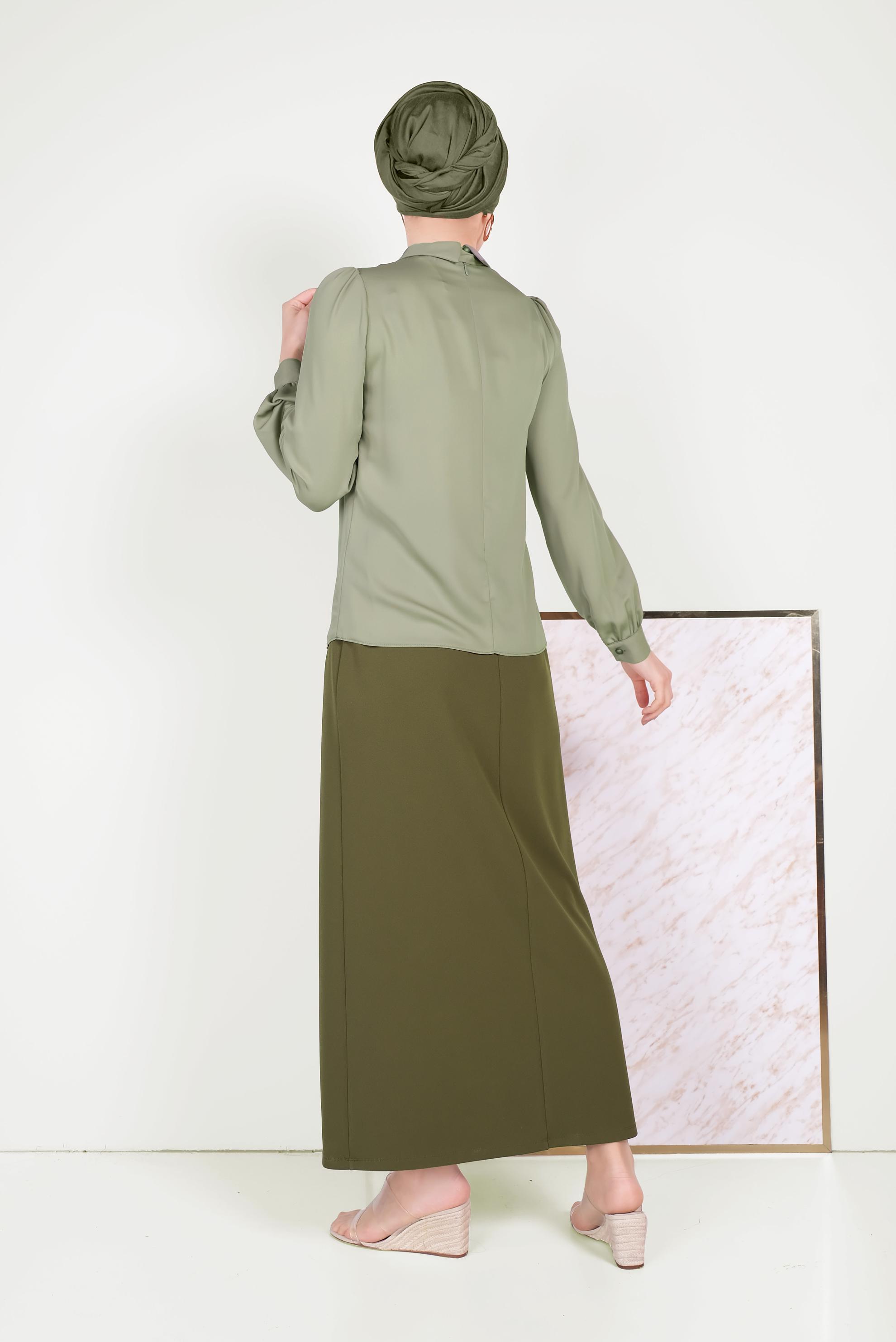 Tesettür giyim HAKİ BELİ LASTİKLİ ETEK 60061