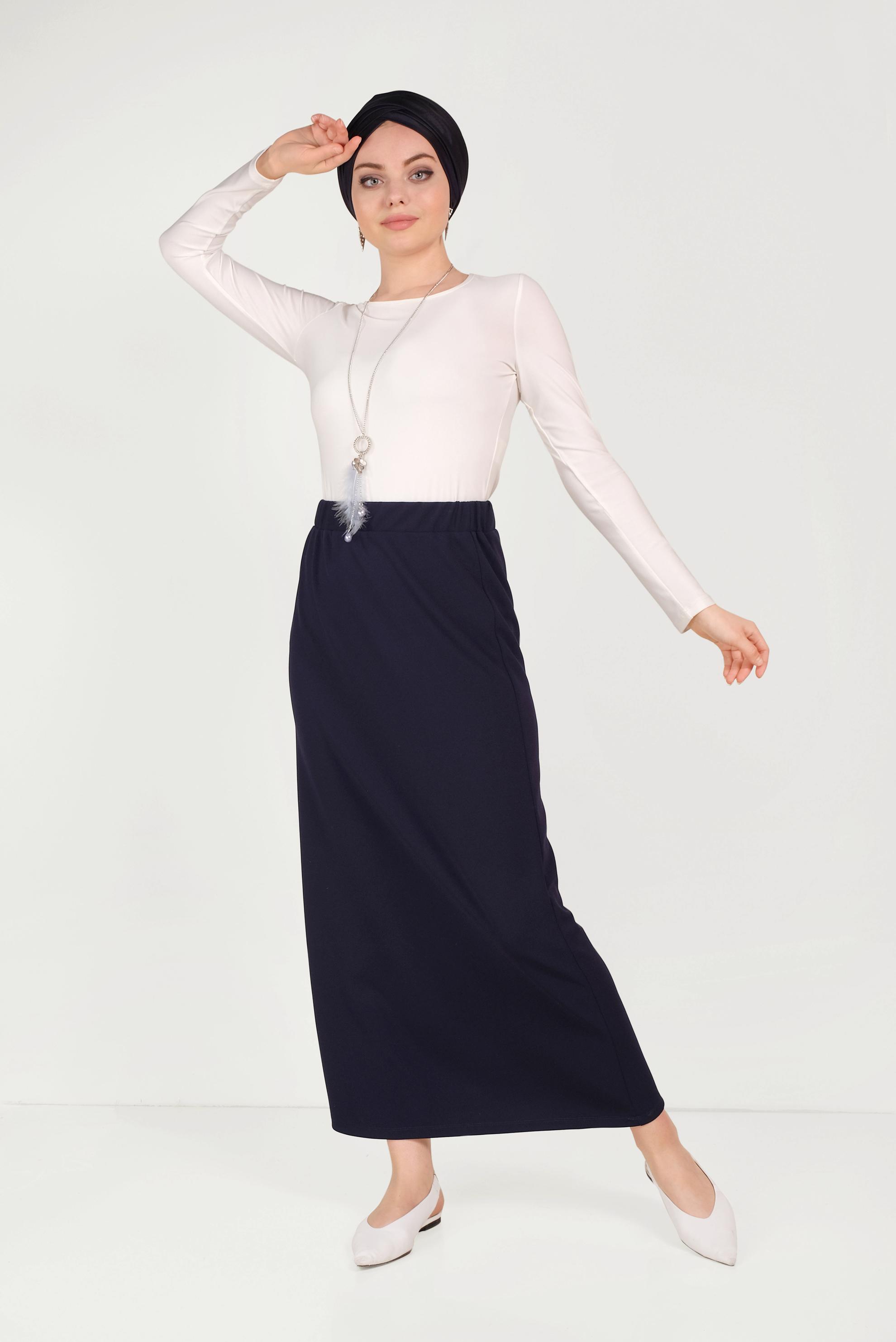 Hijab clothing NAVY BLUE ELASTIC-WAIST SKIRT 60061 