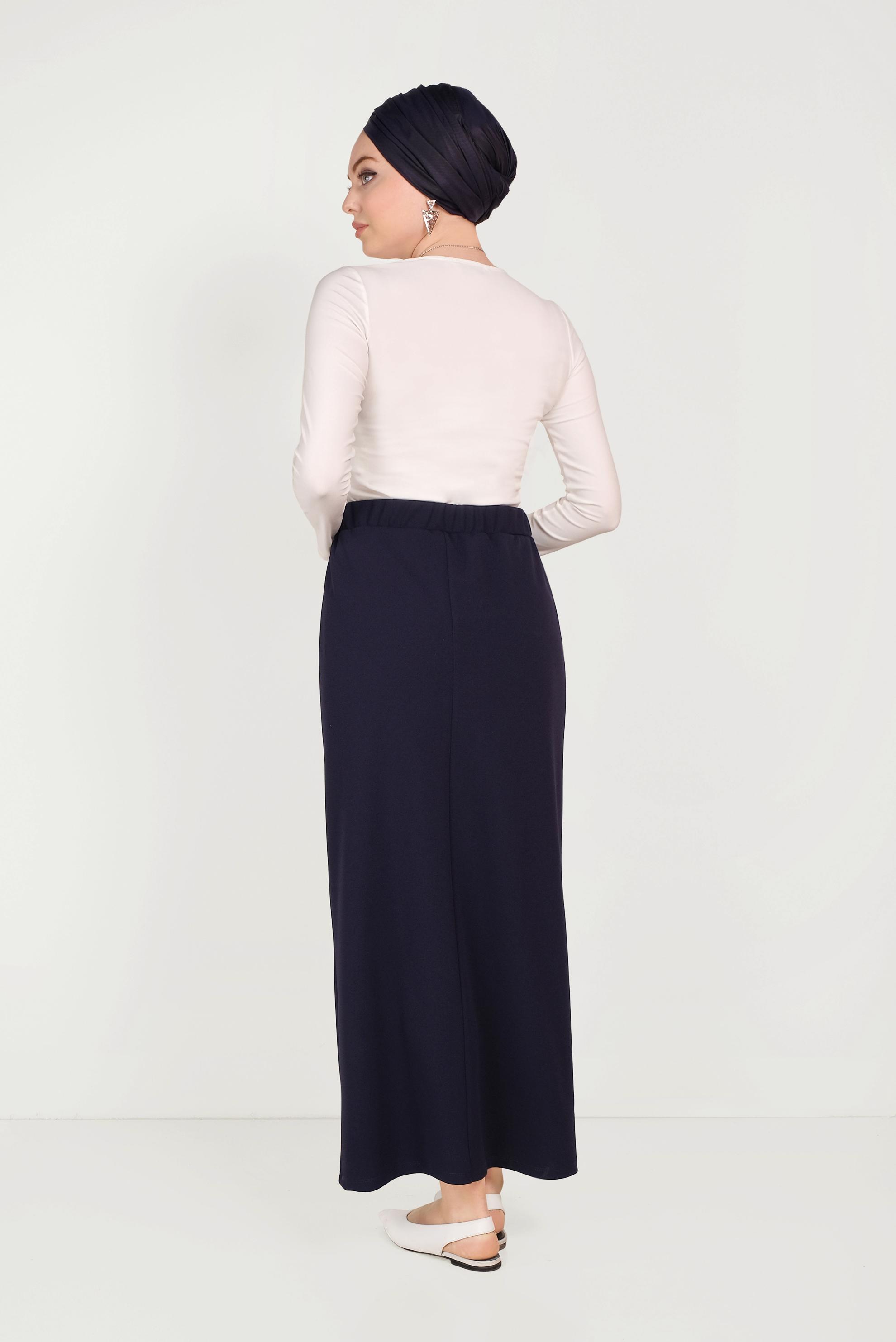 Hijab clothing NAVY BLUE ELASTIC-WAIST SKIRT 60061 