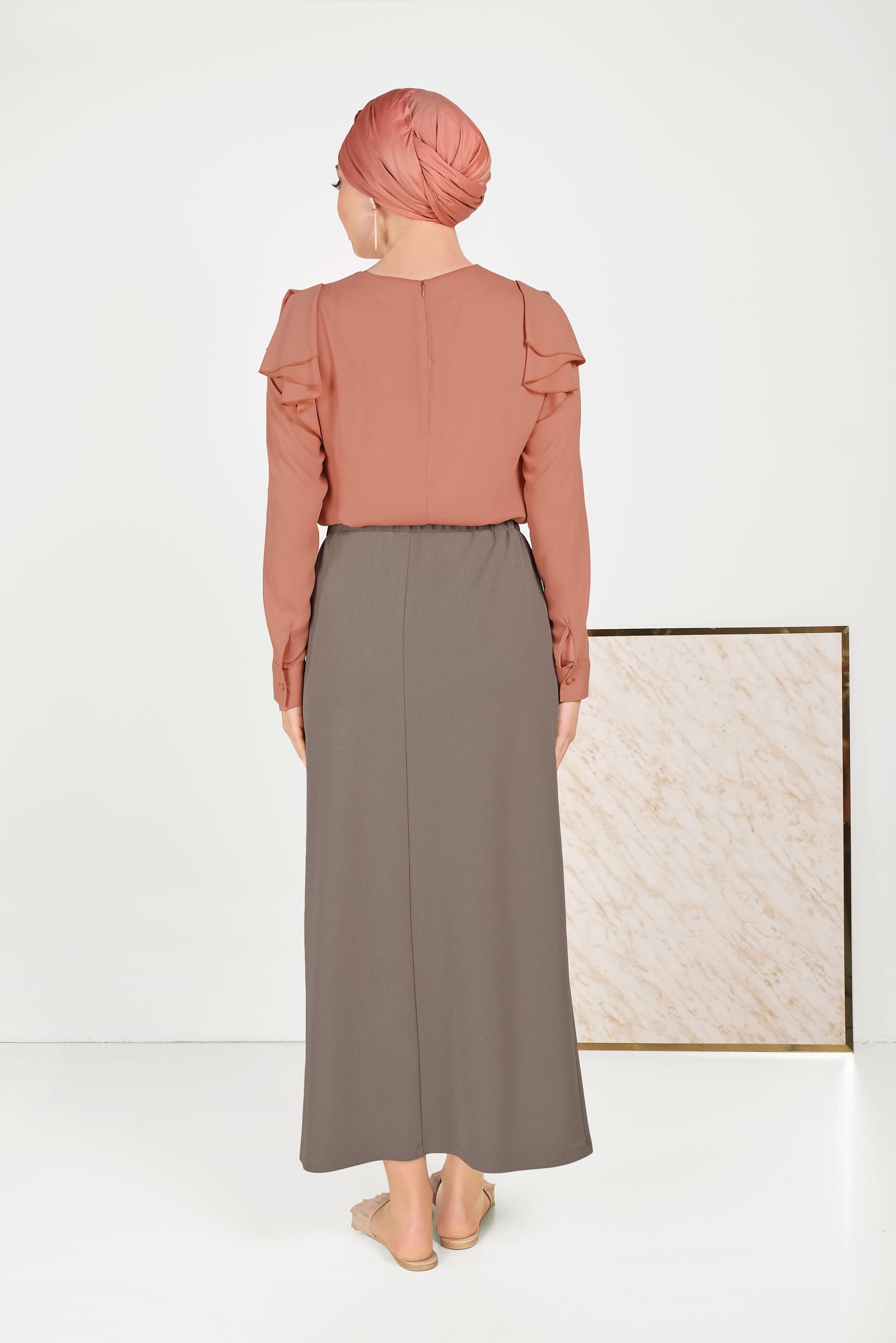 Tesettür giyim VİZON BELİ LASTİKLİ ETEK 60061