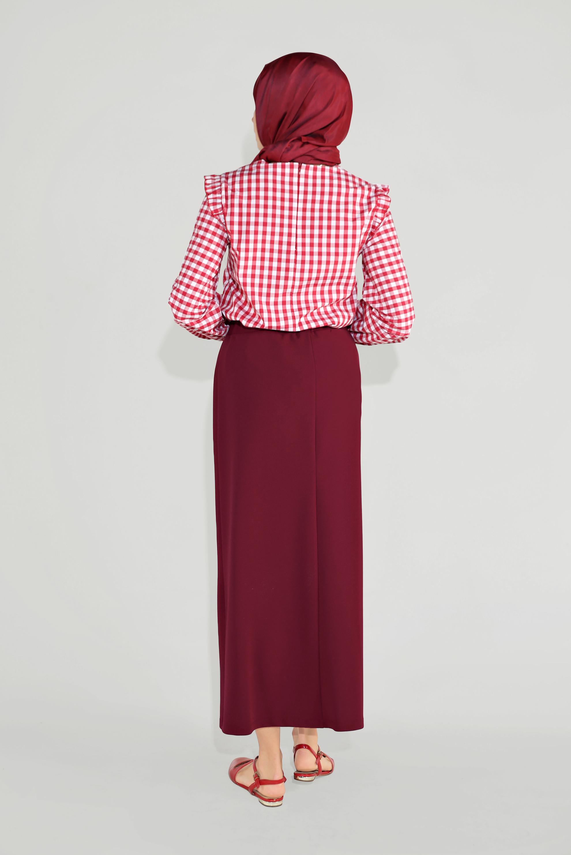 Tesettür giyim BORDO BELİ LASTİKLİ ETEK 60061