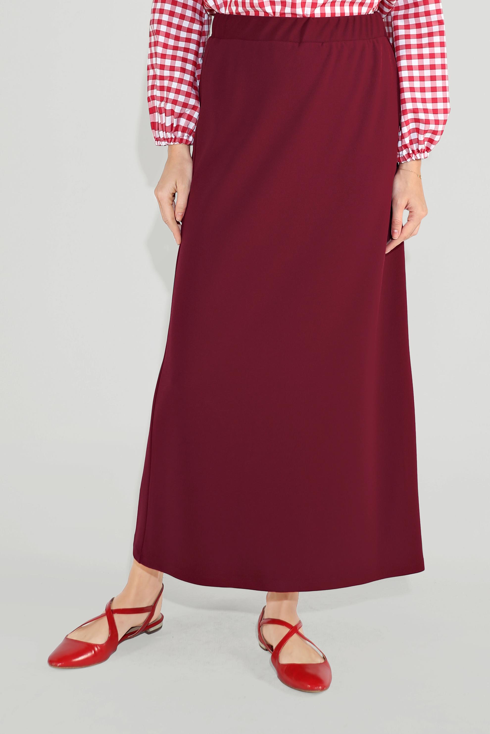 Tesettür giyim BORDO BELİ LASTİKLİ ETEK 60061