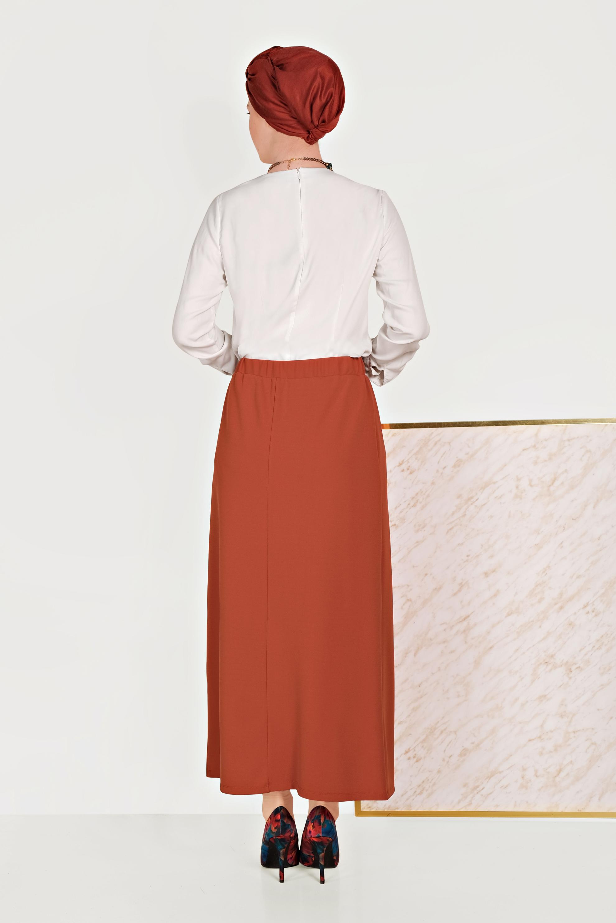 Tesettür giyim TURUNCU BELİ LASTİKLİ ETEK 60061