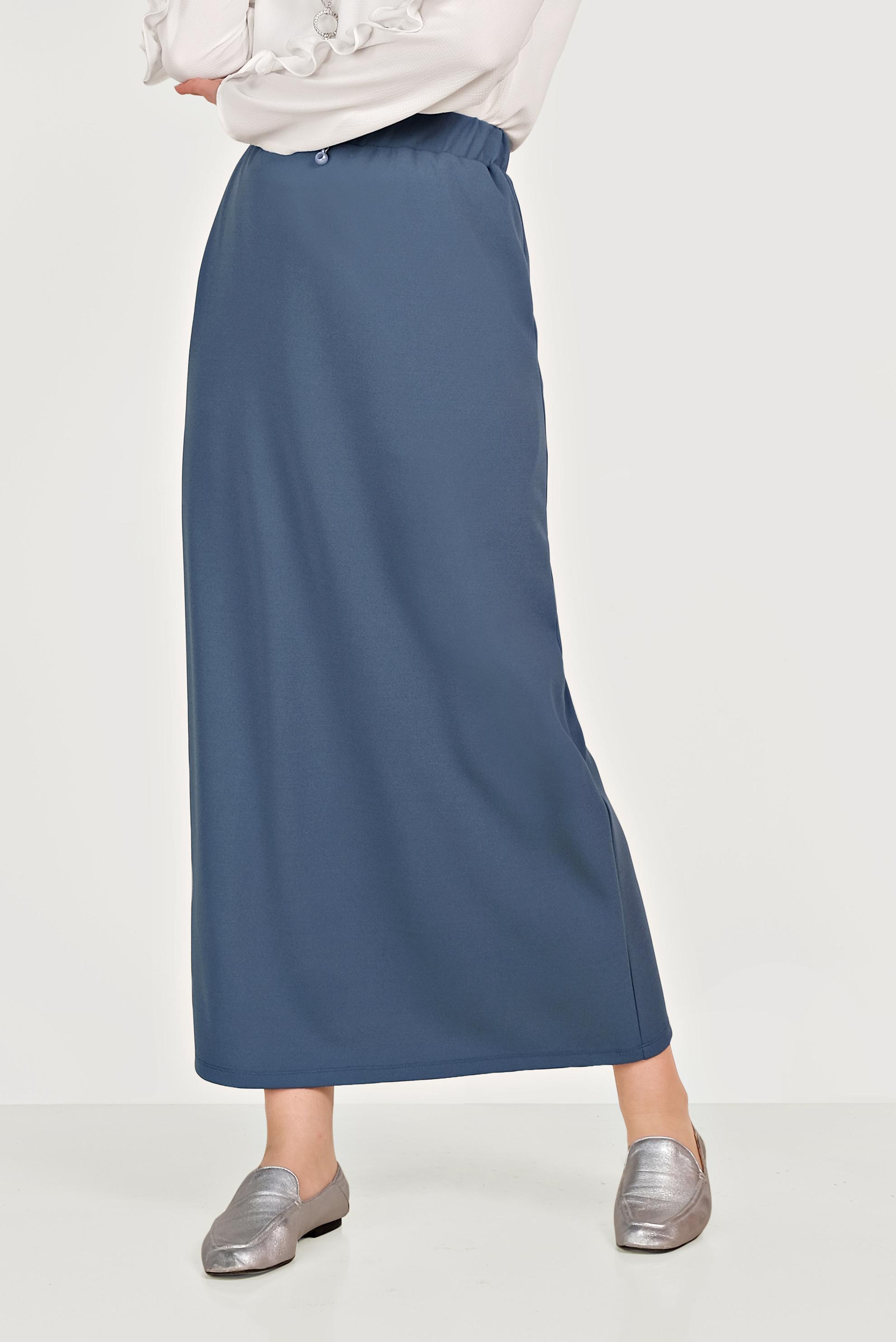 Tesettür giyim MAVİ BELİ LASTİKLİ ETEK 60061