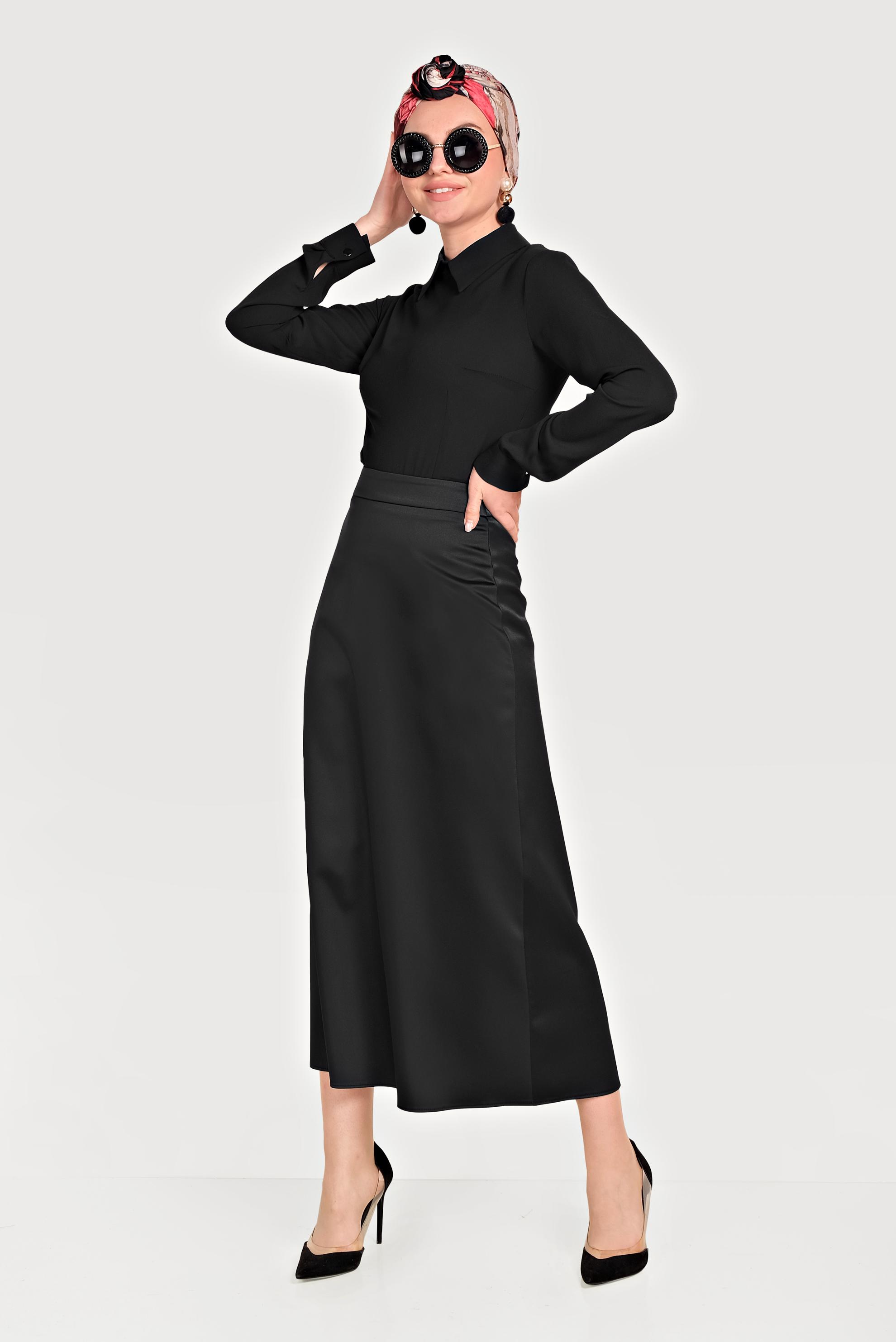 Hijab clothing BLACK HIGH WAIST SATIN SKIRT 60062 