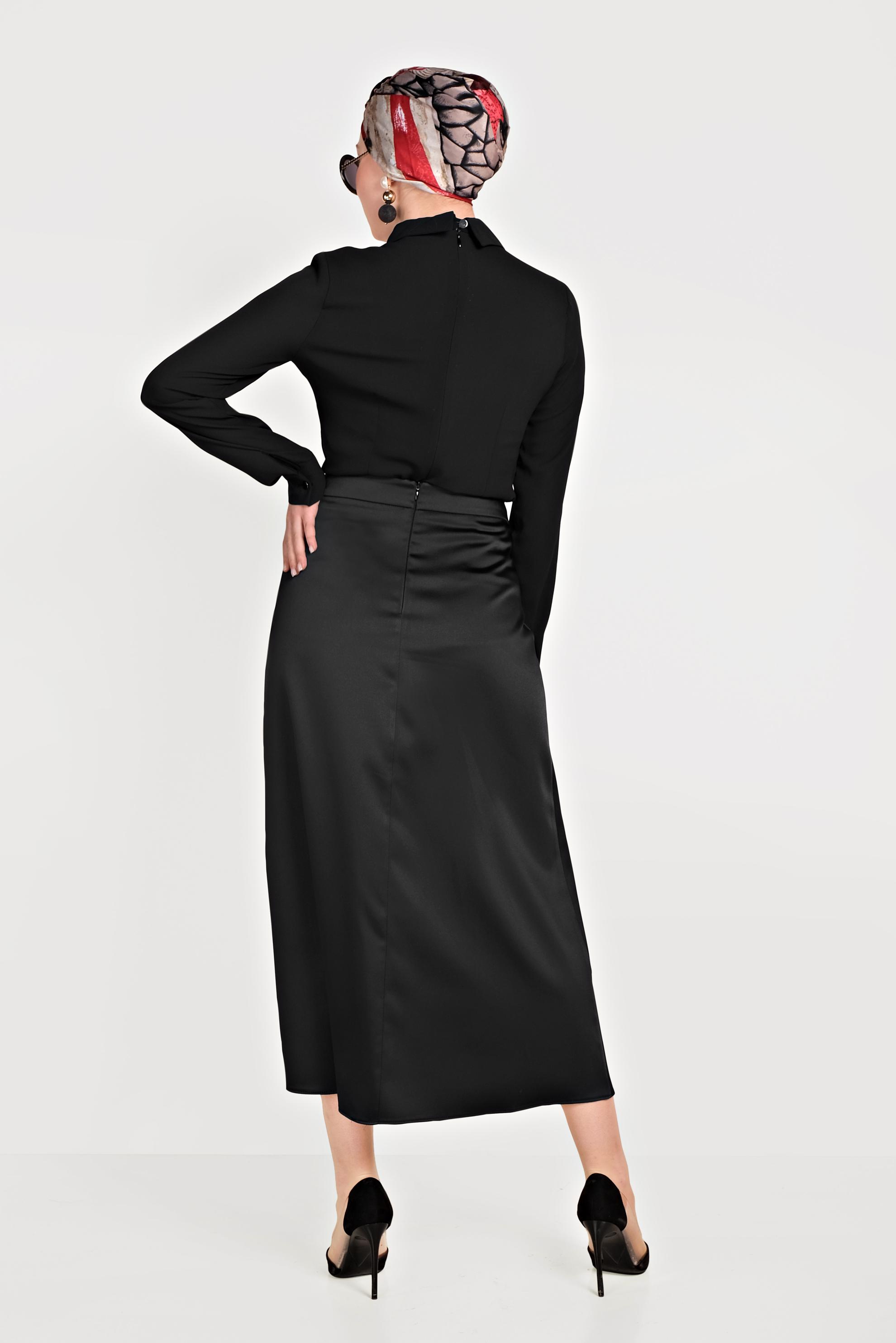 Hijab clothing BLACK HIGH WAIST SATIN SKIRT 60062 