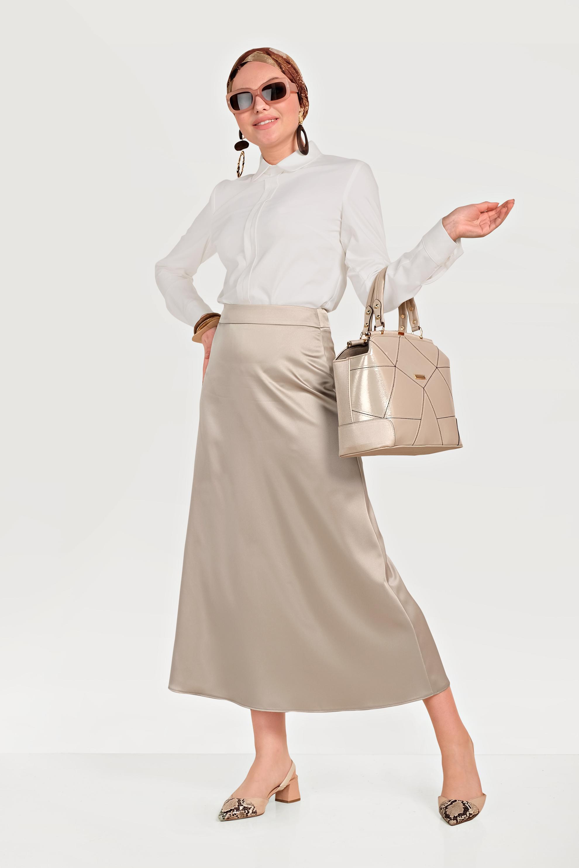 Hijab clothing BEIGE HIGH WAIST SATIN SKIRT 60062 