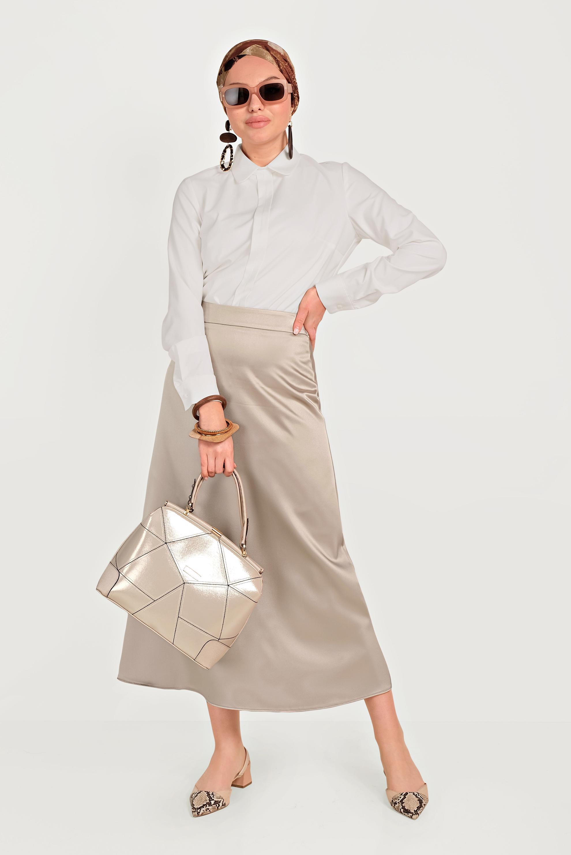 Hijab clothing BEIGE HIGH WAIST SATIN SKIRT 60062 