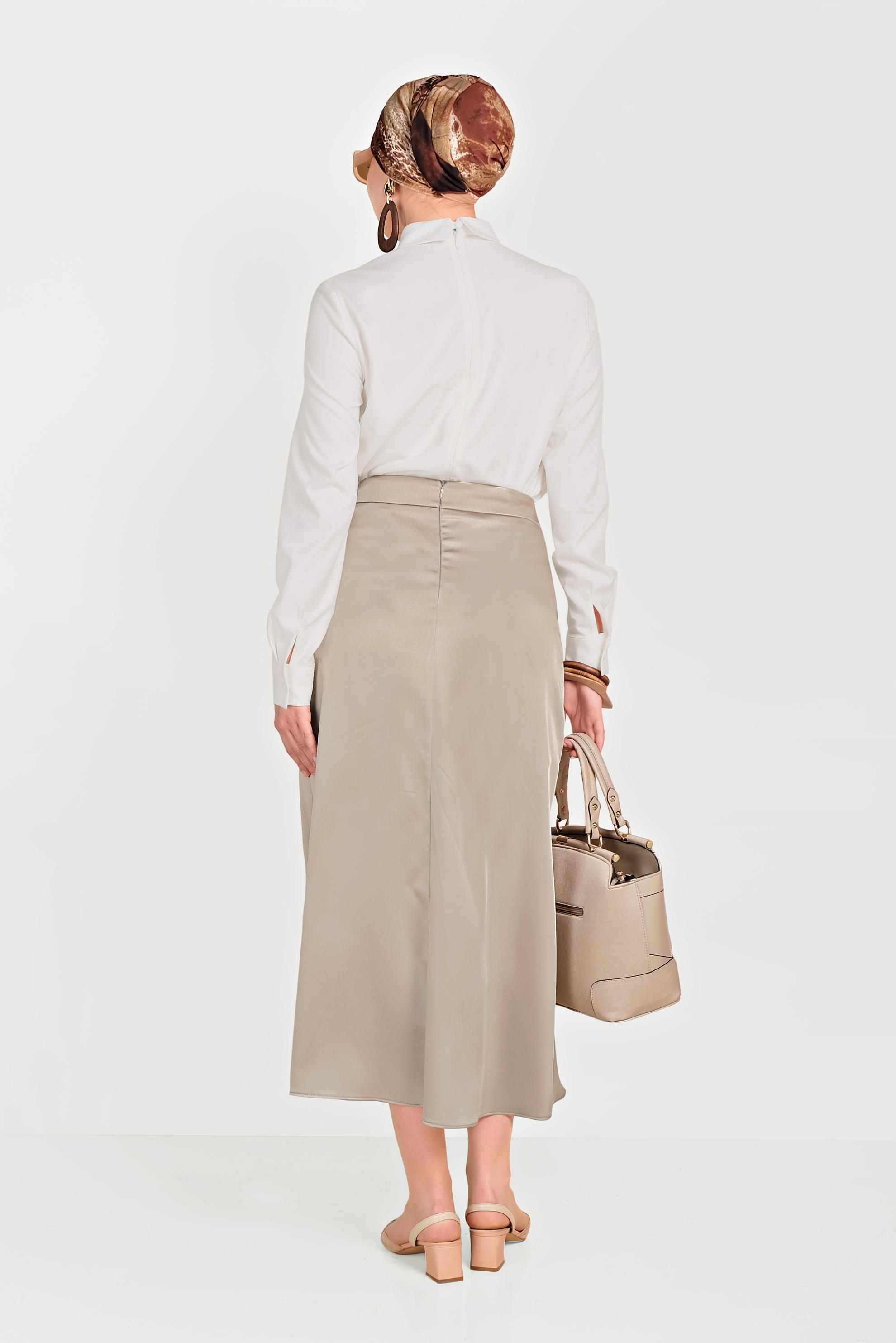 Hijab clothing BEIGE HIGH WAIST SATIN SKIRT 60062 