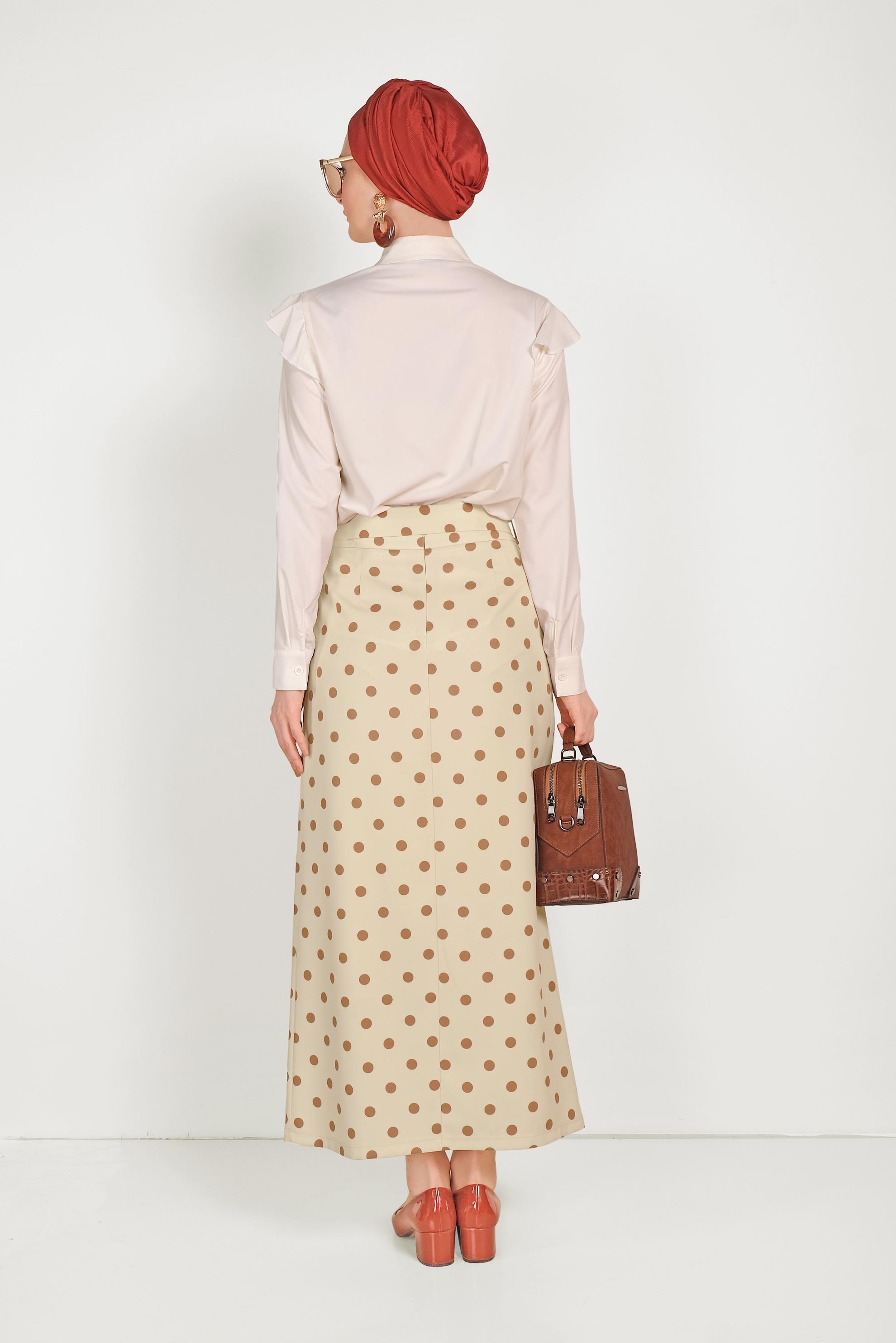 Hijab clothing BEIGE CLASSIC CUT POLKA-DOT SKIRT WITH POCKET 60064 