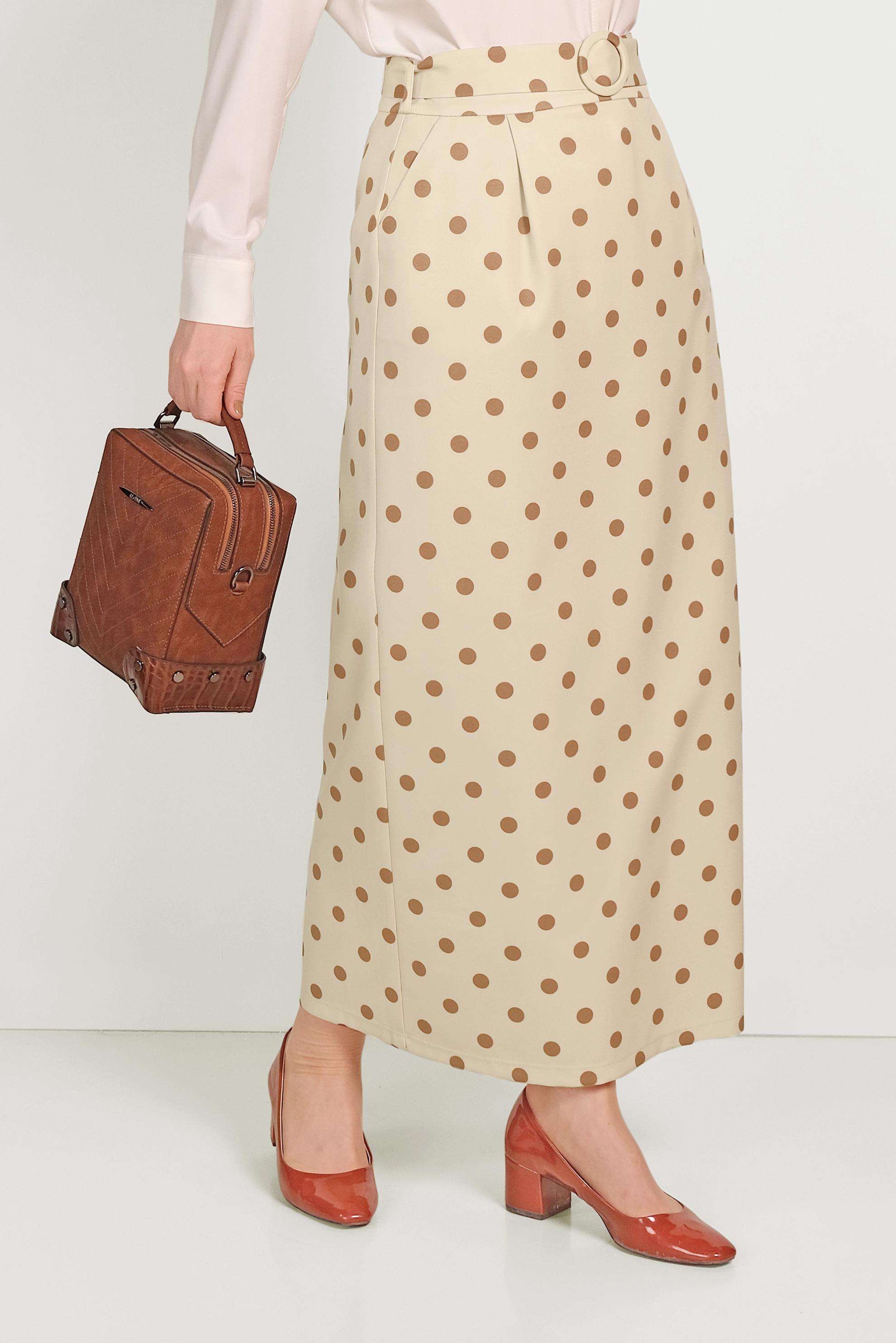 Hijab clothing BEIGE CLASSIC CUT POLKA-DOT SKIRT WITH POCKET 60064 