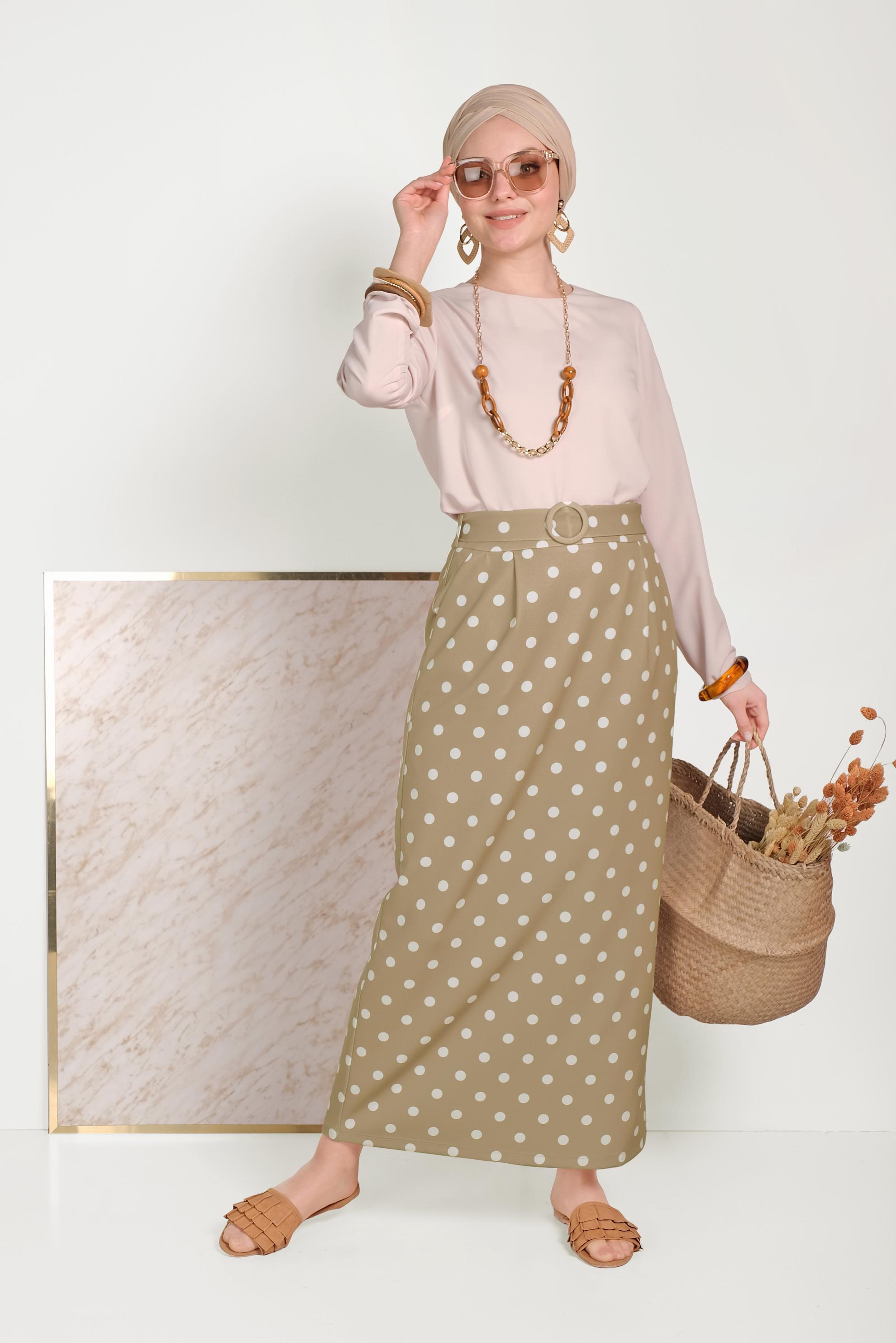 Hijab clothing MINK CLASSIC CUT POLKA-DOT SKIRT WITH POCKET 60064 