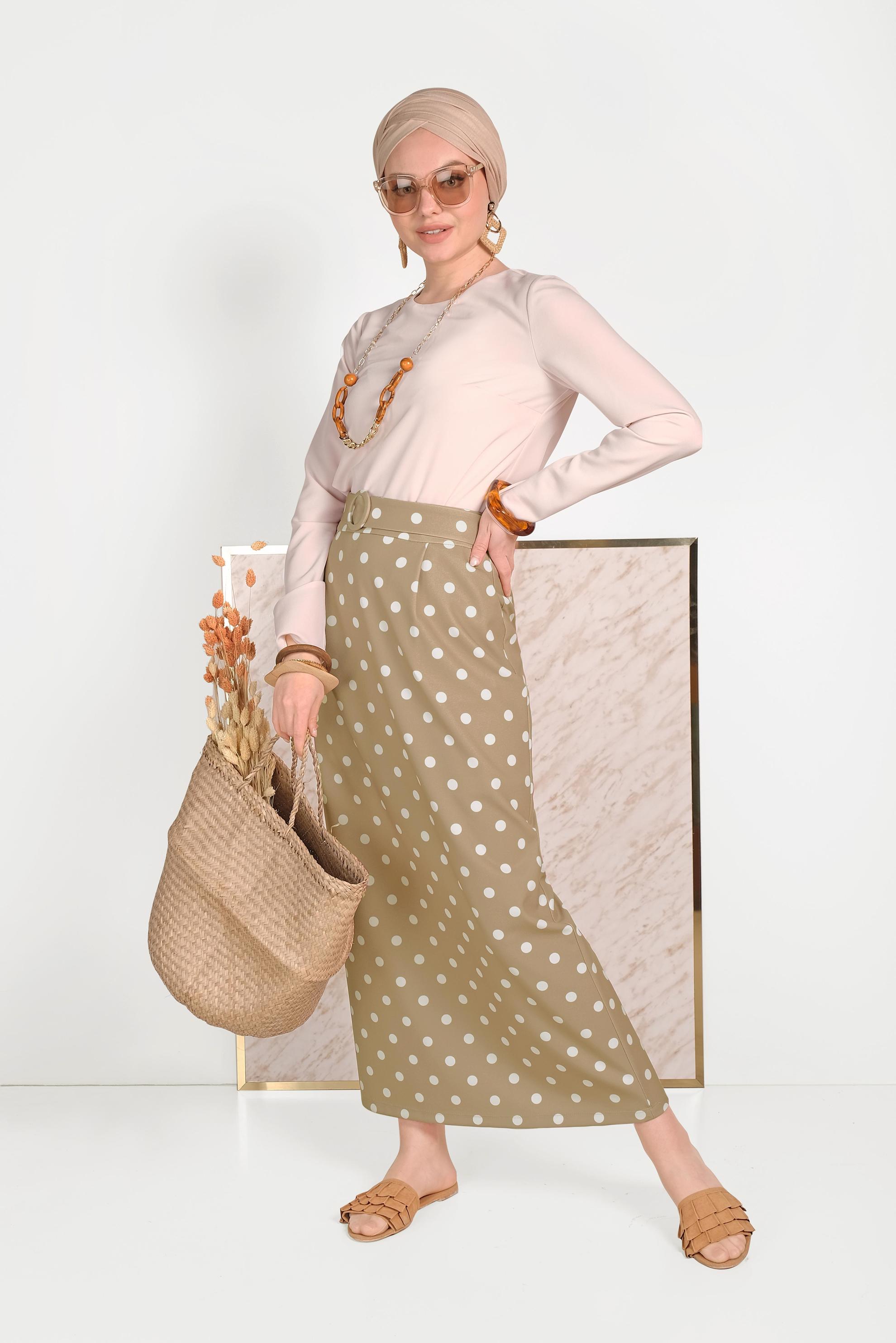 Hijab clothing MINK CLASSIC CUT POLKA-DOT SKIRT WITH POCKET 60064 