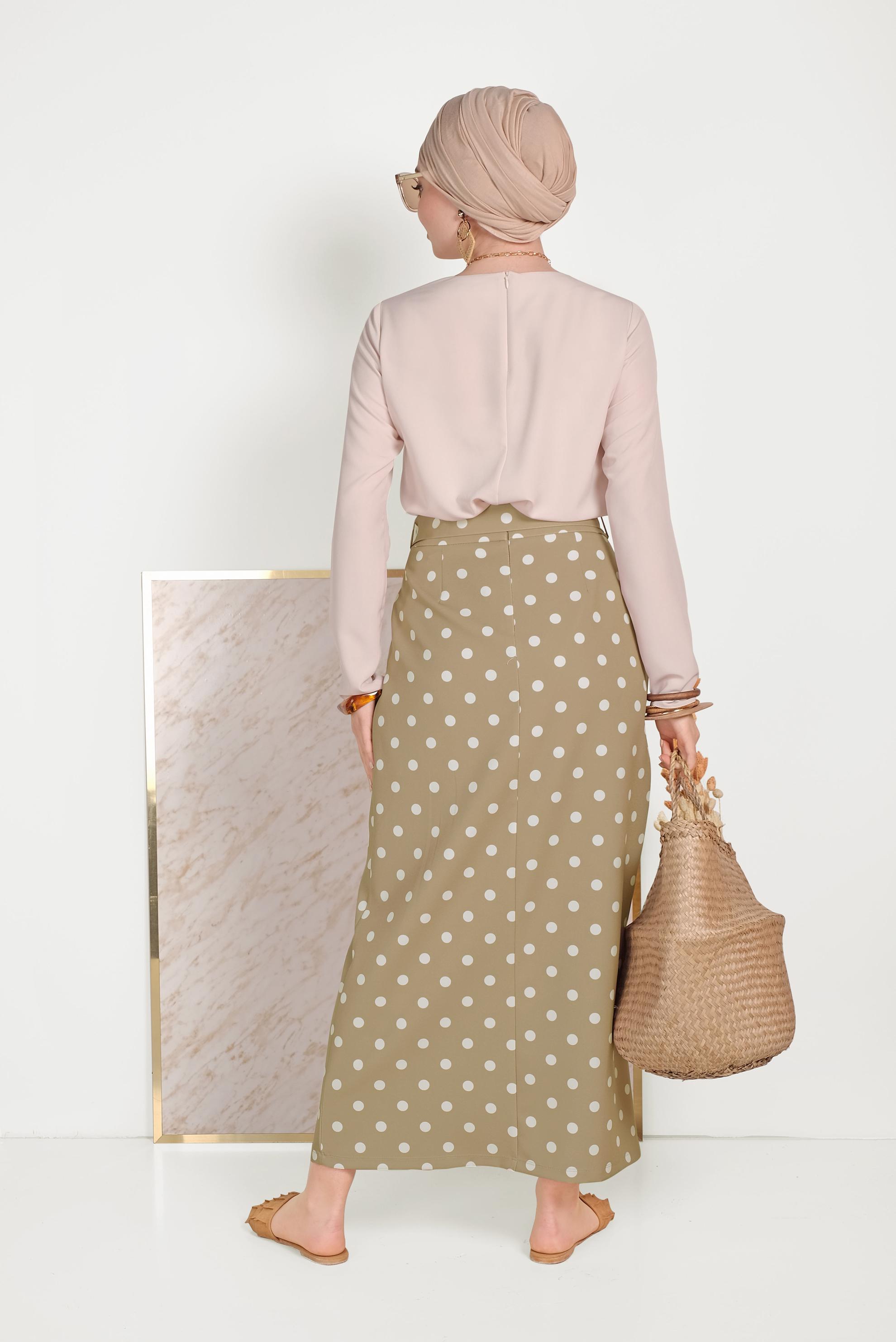 Hijab clothing MINK CLASSIC CUT POLKA-DOT SKIRT WITH POCKET 60064 