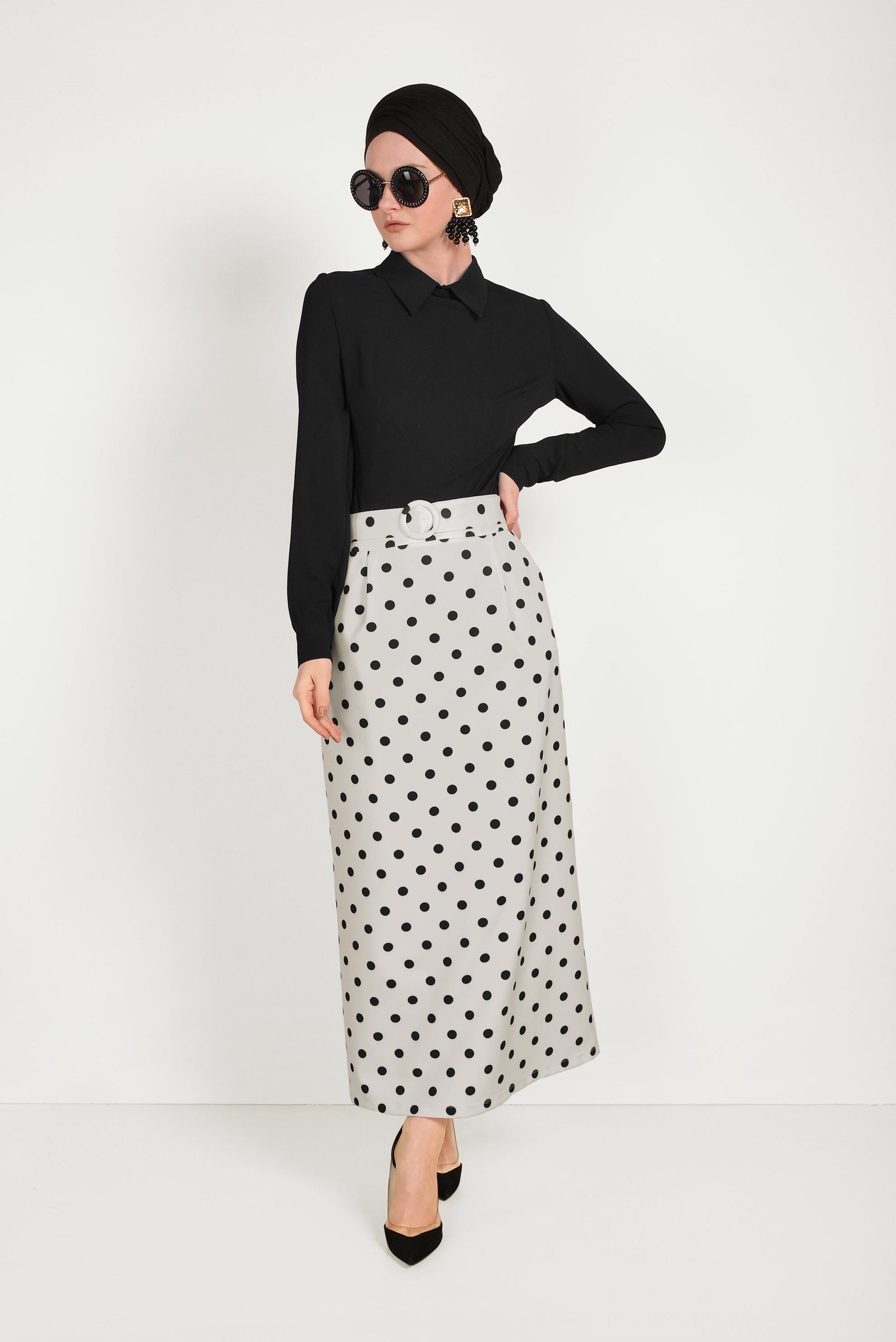 Hijab clothing BLACK CLASSIC CUT POLKA-DOT SKIRT WITH POCKET 60064 