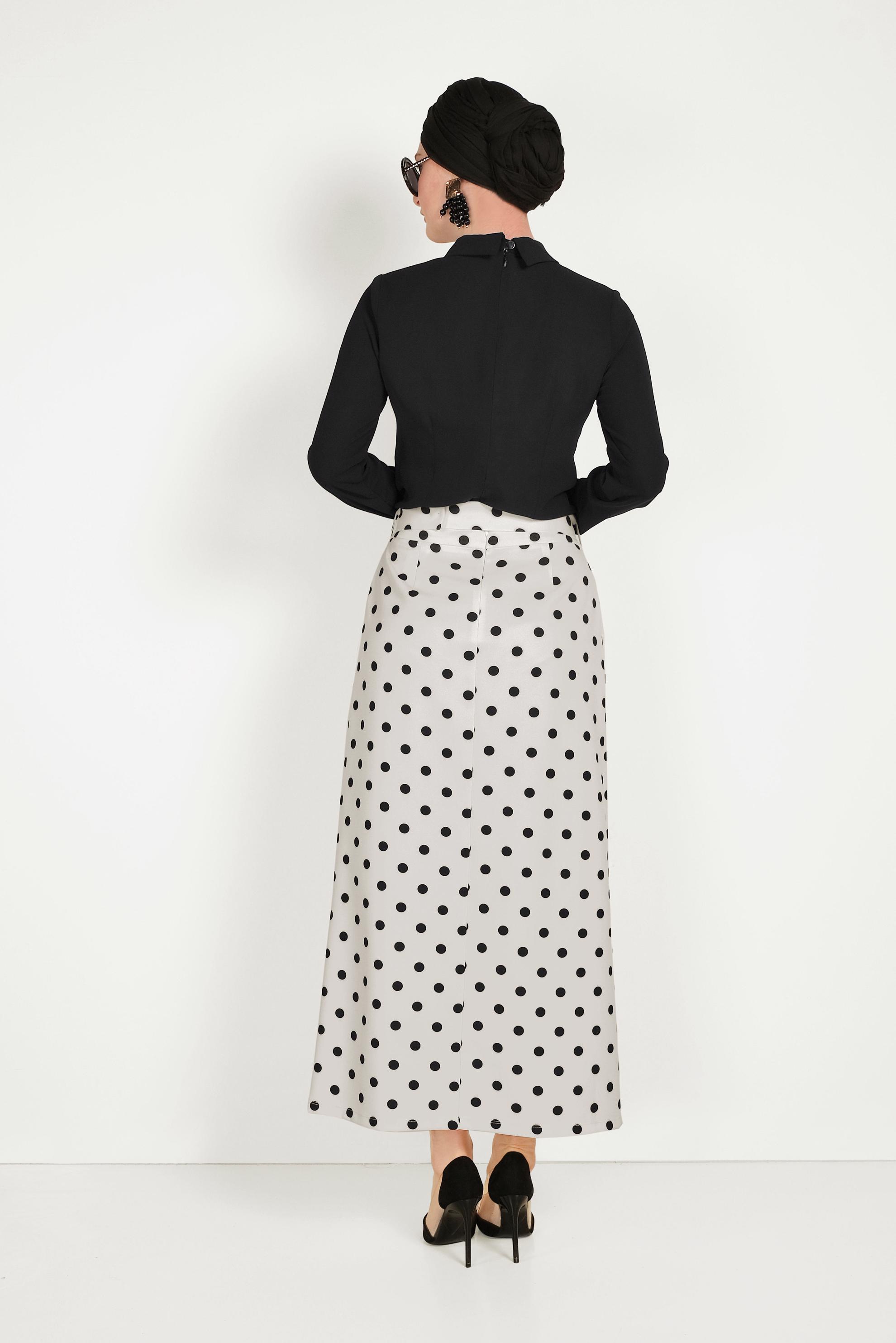 Hijab clothing BLACK CLASSIC CUT POLKA-DOT SKIRT WITH POCKET 60064 
