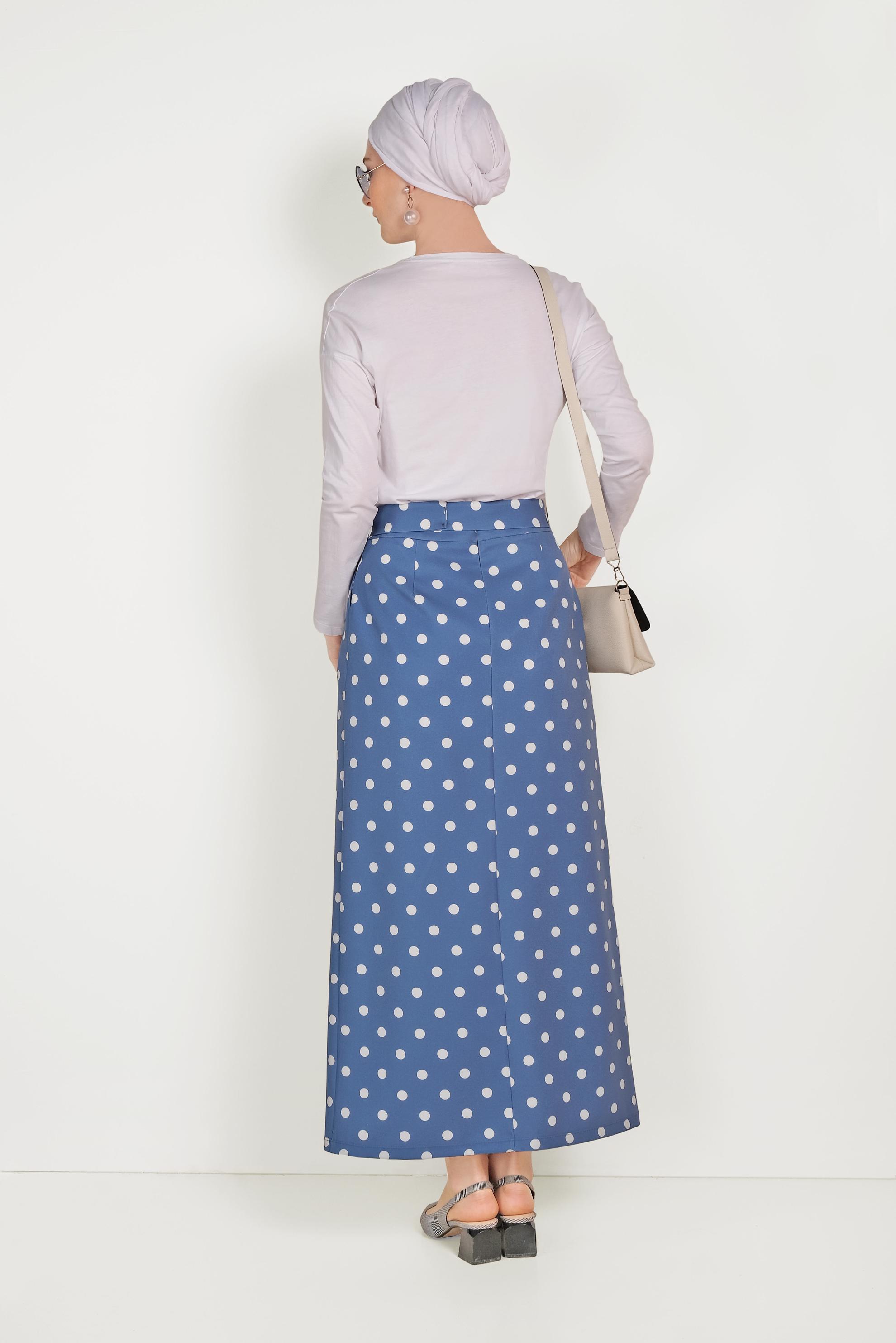 Hijab clothing NAVY BLUE CLASSIC CUT POLKA-DOT SKIRT WITH POCKET 60064 