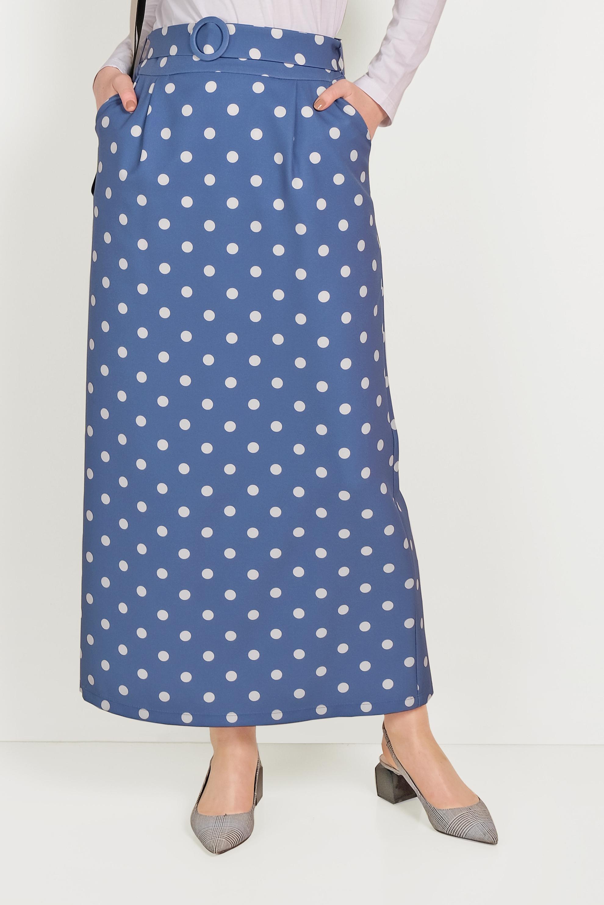 Hijab clothing NAVY BLUE CLASSIC CUT POLKA-DOT SKIRT WITH POCKET 60064 