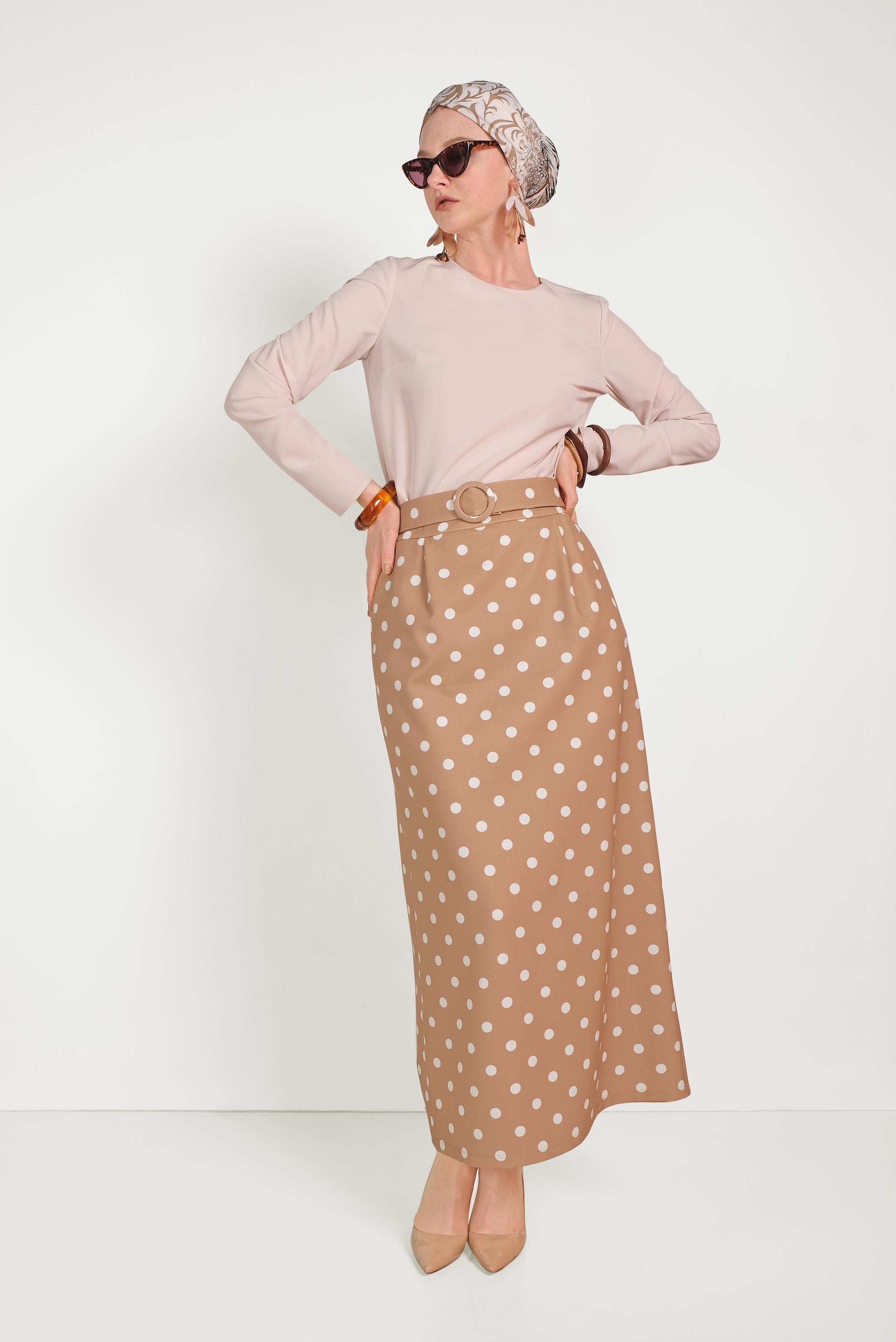 Hijab clothing BROWN CLASSIC CUT POLKA-DOT SKIRT WITH POCKET 60064 