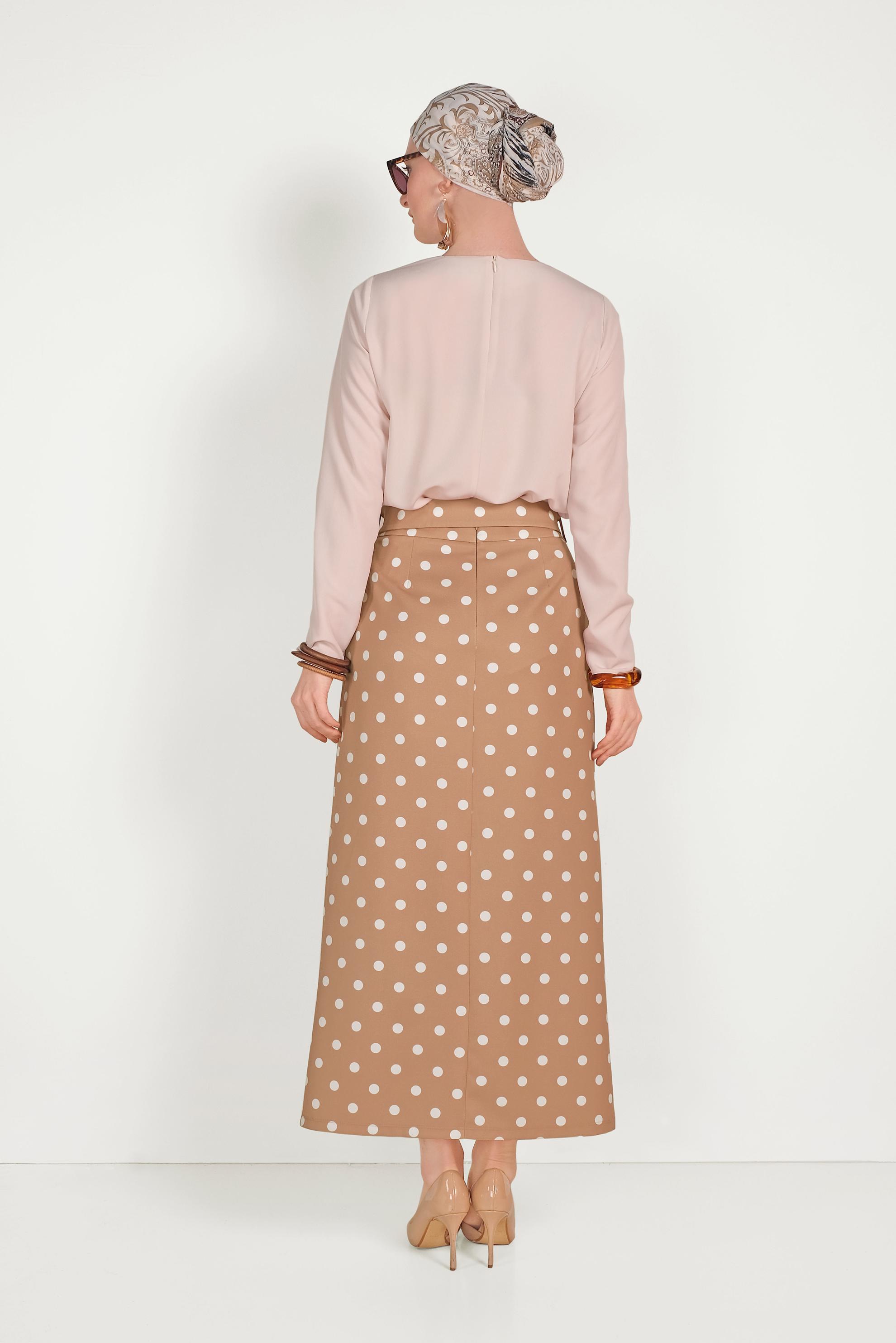 Hijab clothing BROWN CLASSIC CUT POLKA-DOT SKIRT WITH POCKET 60064 