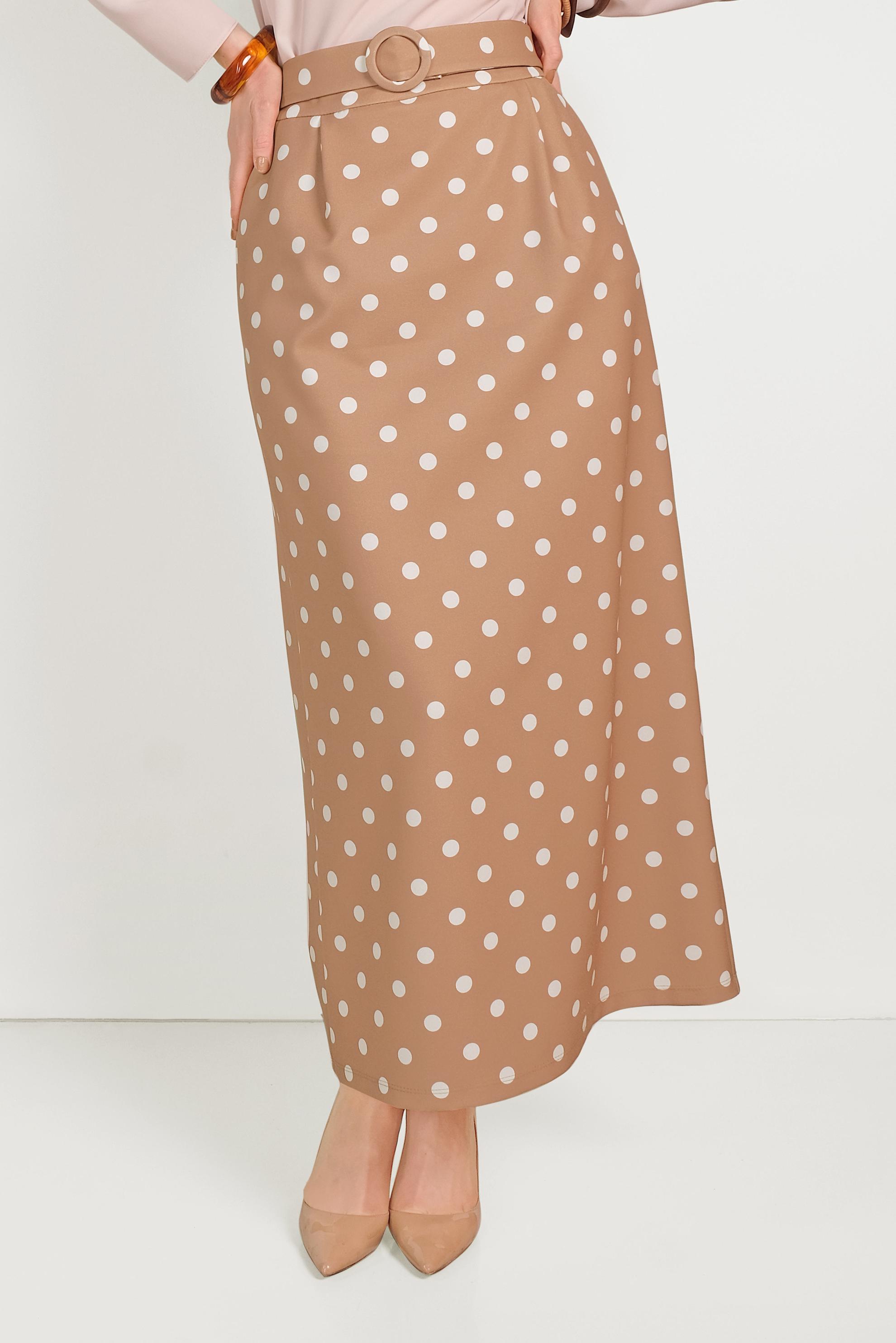 Hijab clothing BROWN CLASSIC CUT POLKA-DOT SKIRT WITH POCKET 60064 