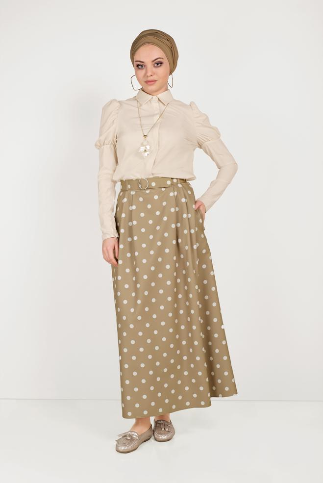 Tesettür giyim  PUANTİYELİ CEPLİ ETEK 60065 - ALVİNA