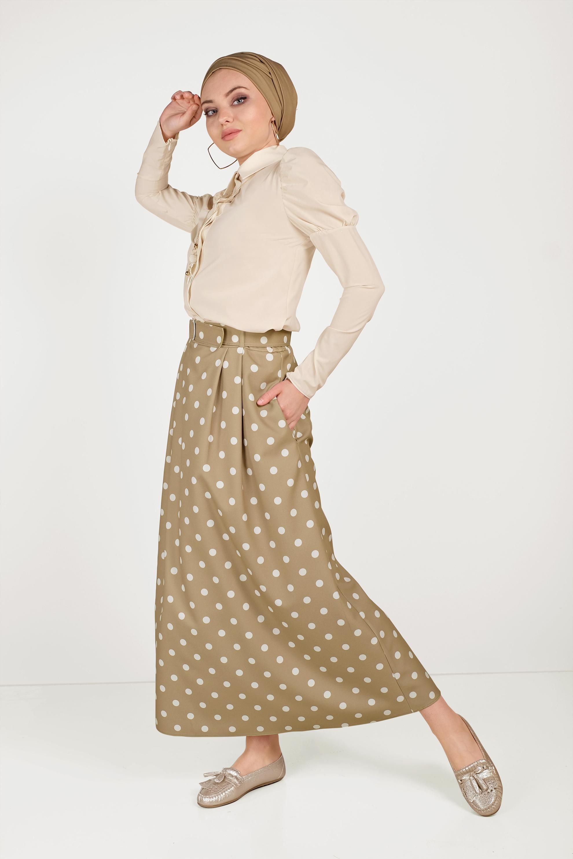 Tesettür giyim VİZON PUANTİYELİ CEPLİ ETEK 60065