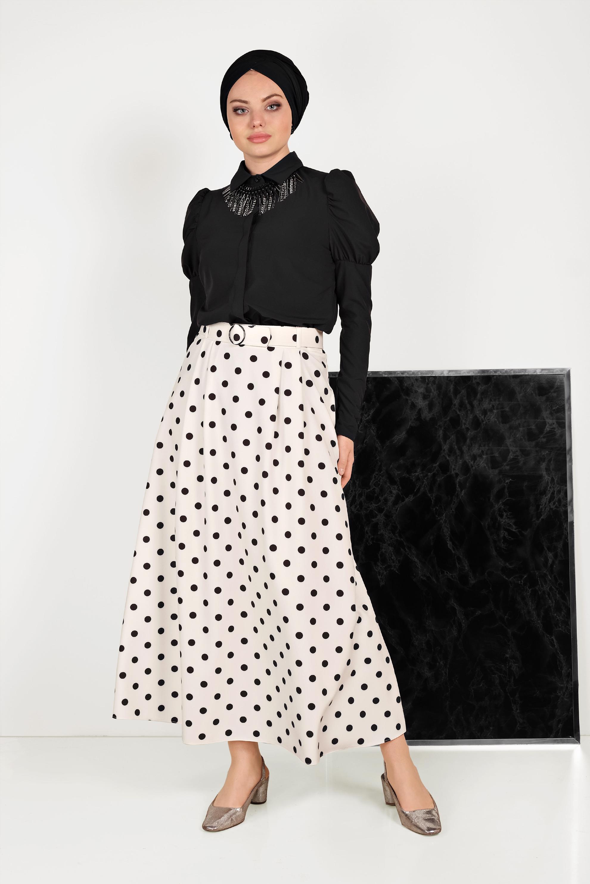 Hijab clothing BLACK POLKA DOT SKIRT WITH POCKET 60065 