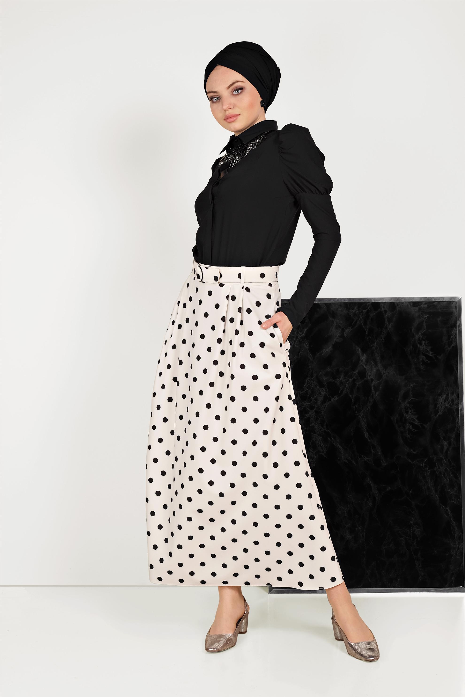 Hijab clothing BLACK POLKA DOT SKIRT WITH POCKET 60065 