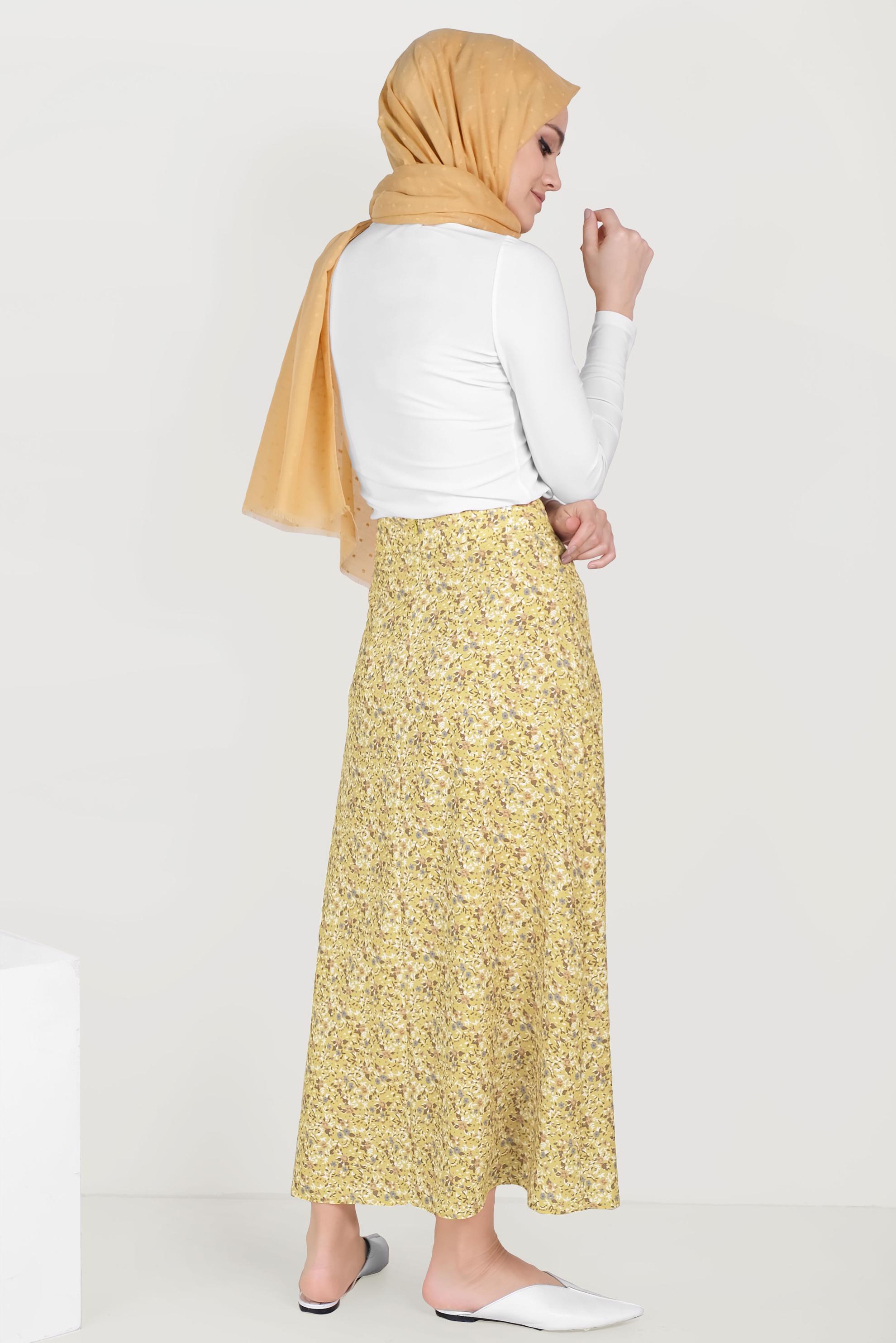 Tesettür giyim SARI FLORAL DESENLİ ETEK 60066