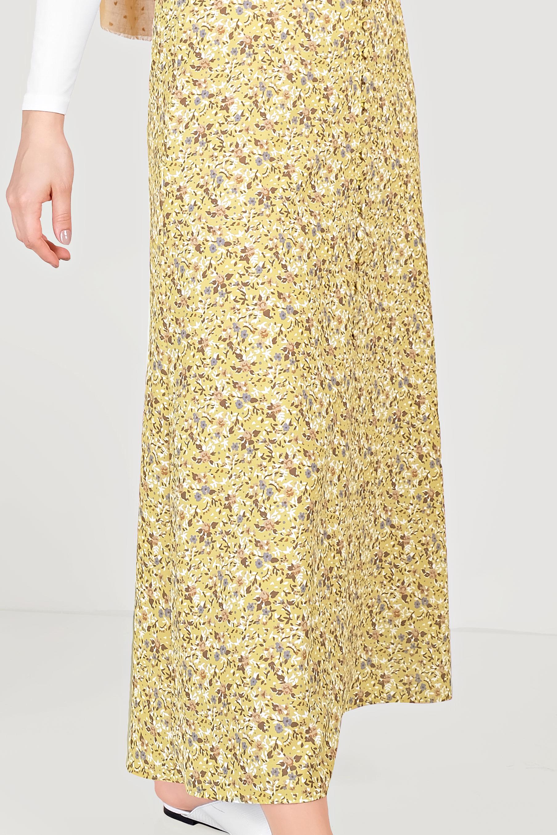 Tesettür giyim SARI FLORAL DESENLİ ETEK 60066