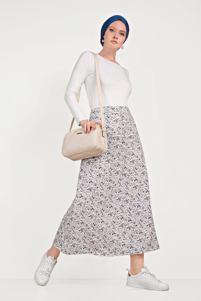 Tesettür giyim  FLORAL DESENLİ ETEK 60066 - ALVİNA