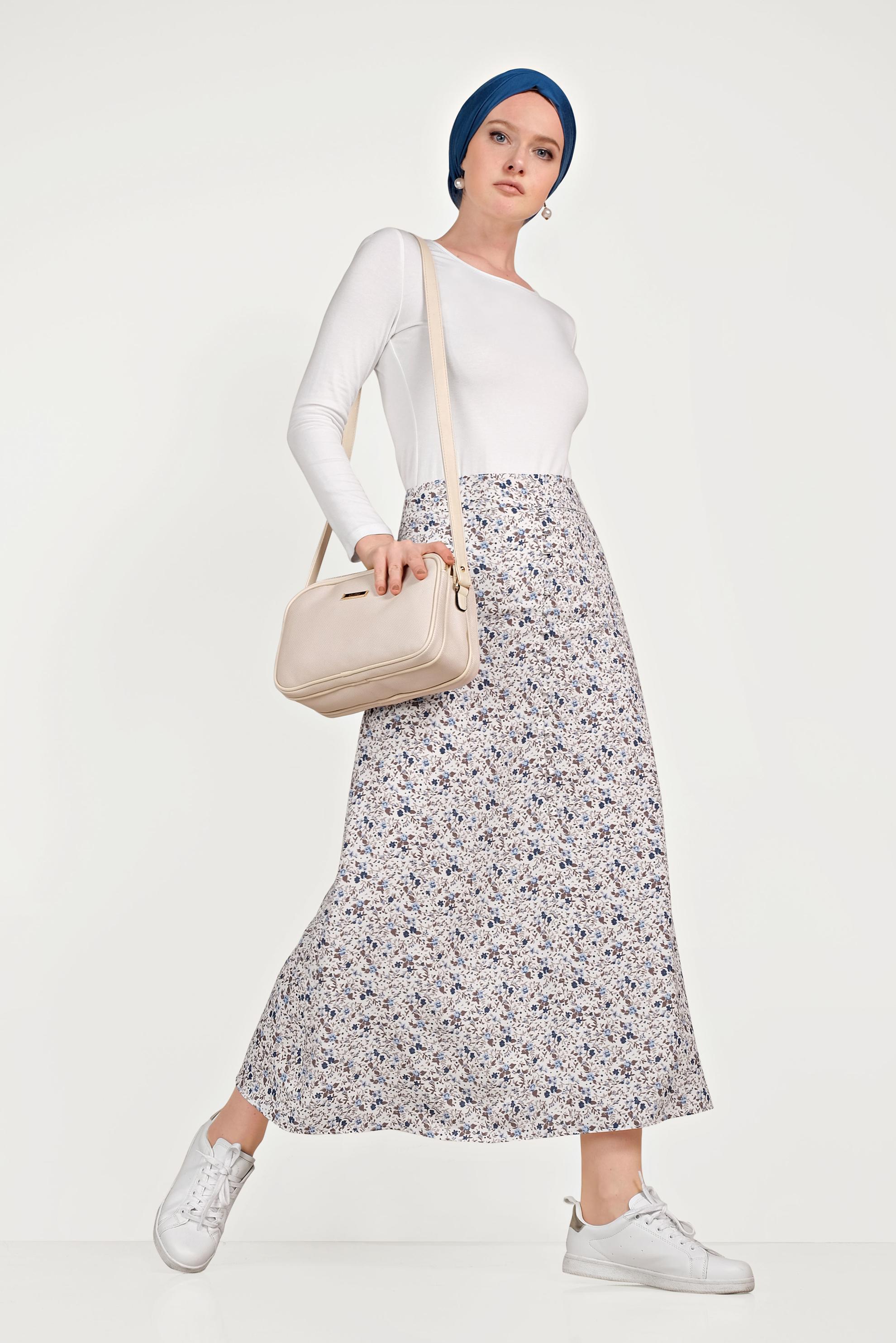 Vêtements hijab BLEU MARINE JUPE IMPRIMÉ FLORAL 60066