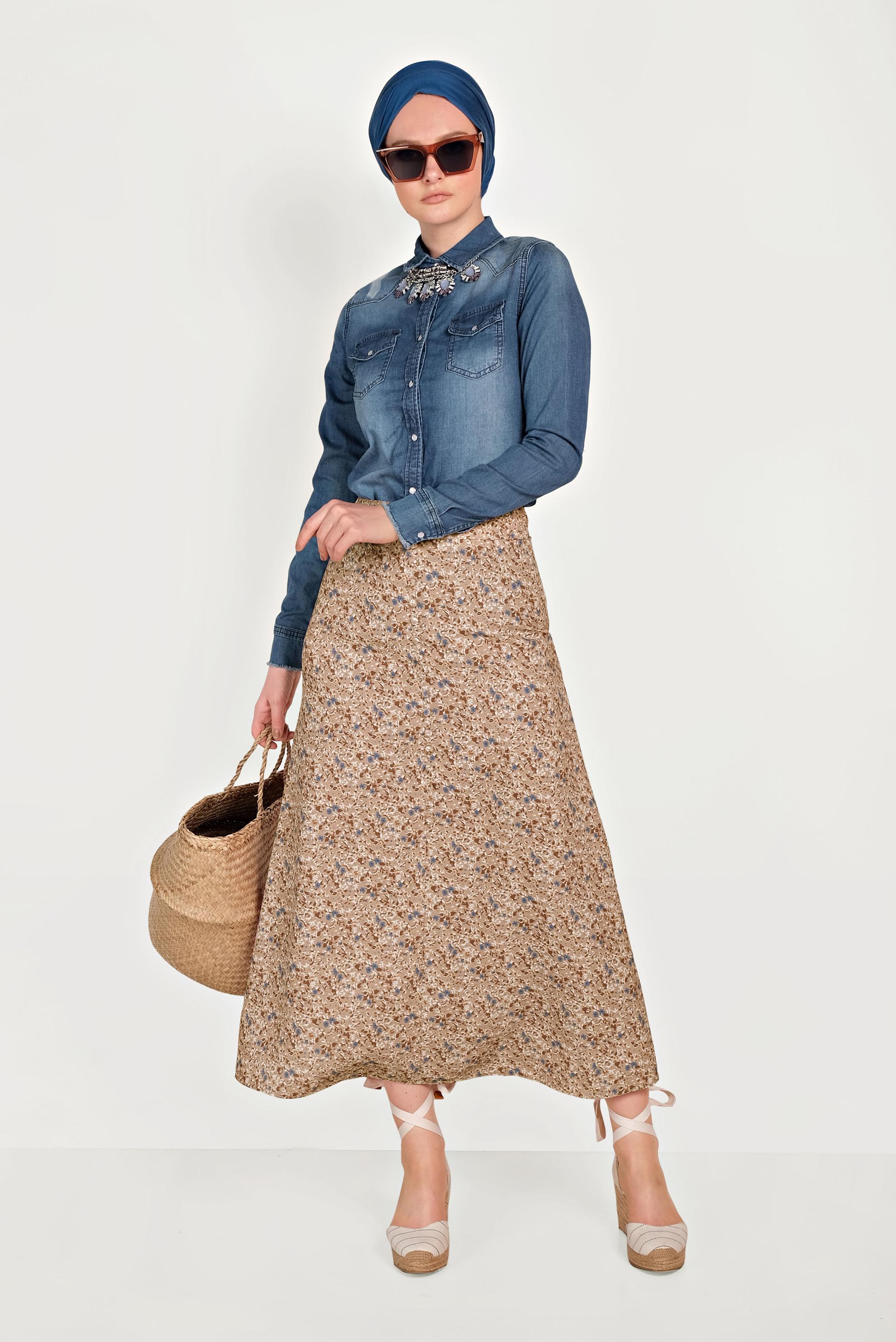 Hijab clothing BROWN FLORAL PRINT SKIRT 60066 