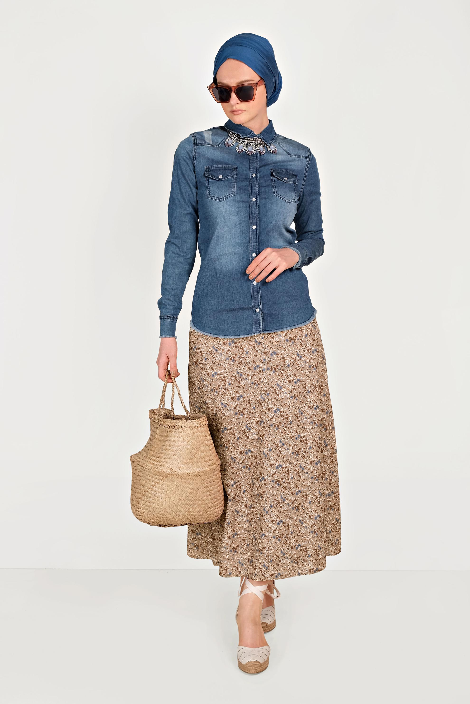 Hijab clothing BROWN FLORAL PRINT SKIRT 60066 