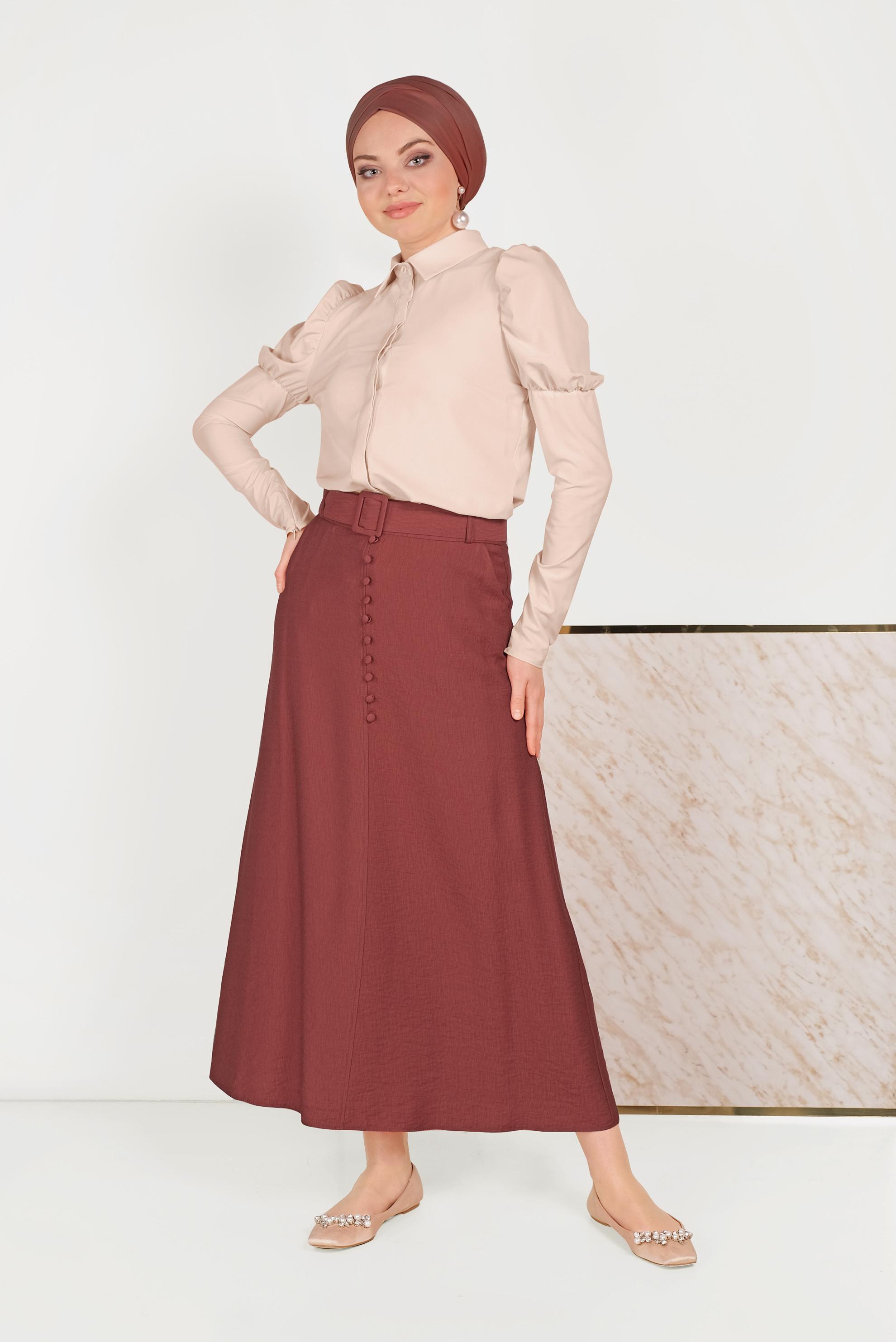 Hijab clothing CLARET RED A-LINE SHAPED BUTTONED DRESS 60067