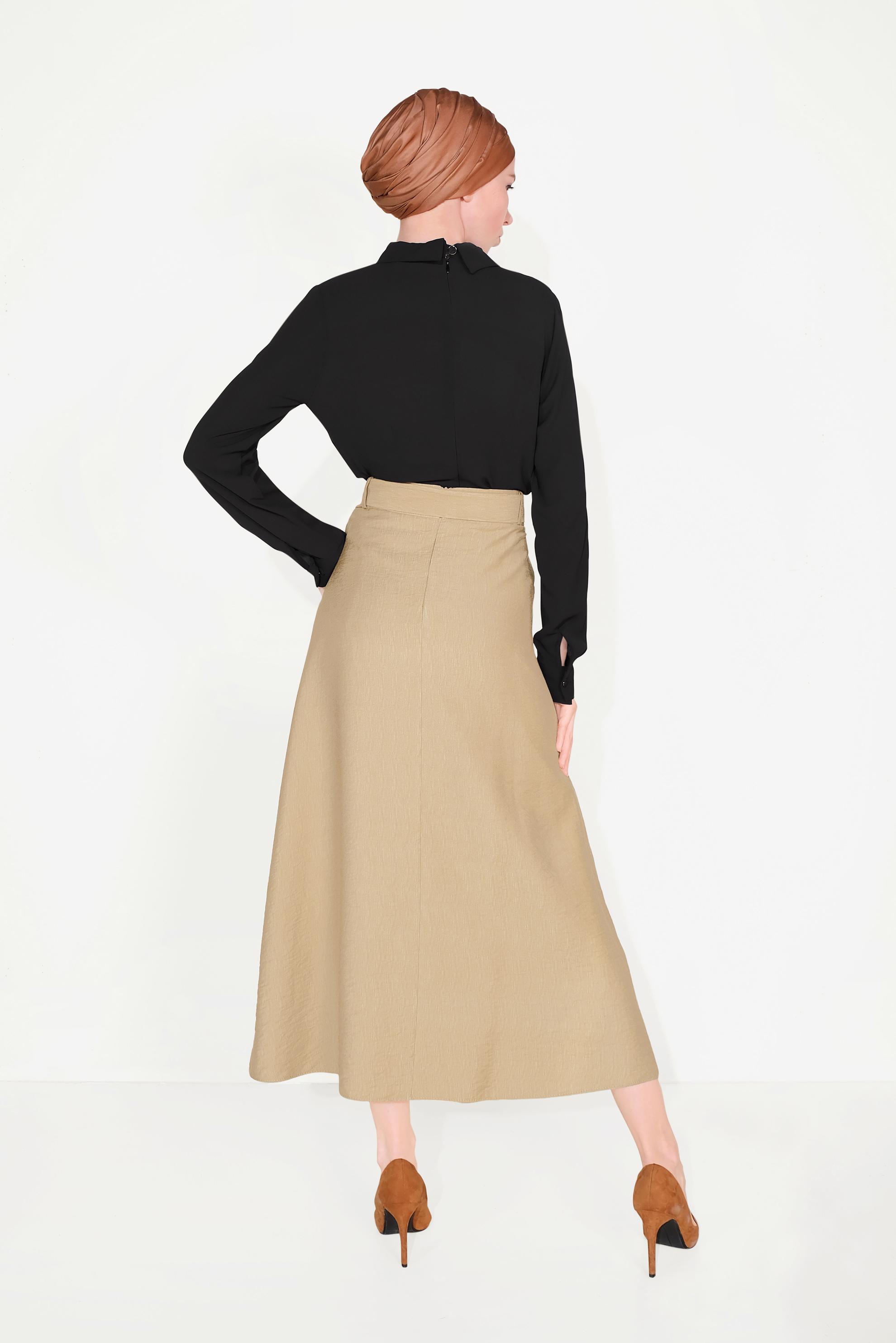 Tesettür giyim KAHVE A KESİM DÜĞMELİ ETEK 60067