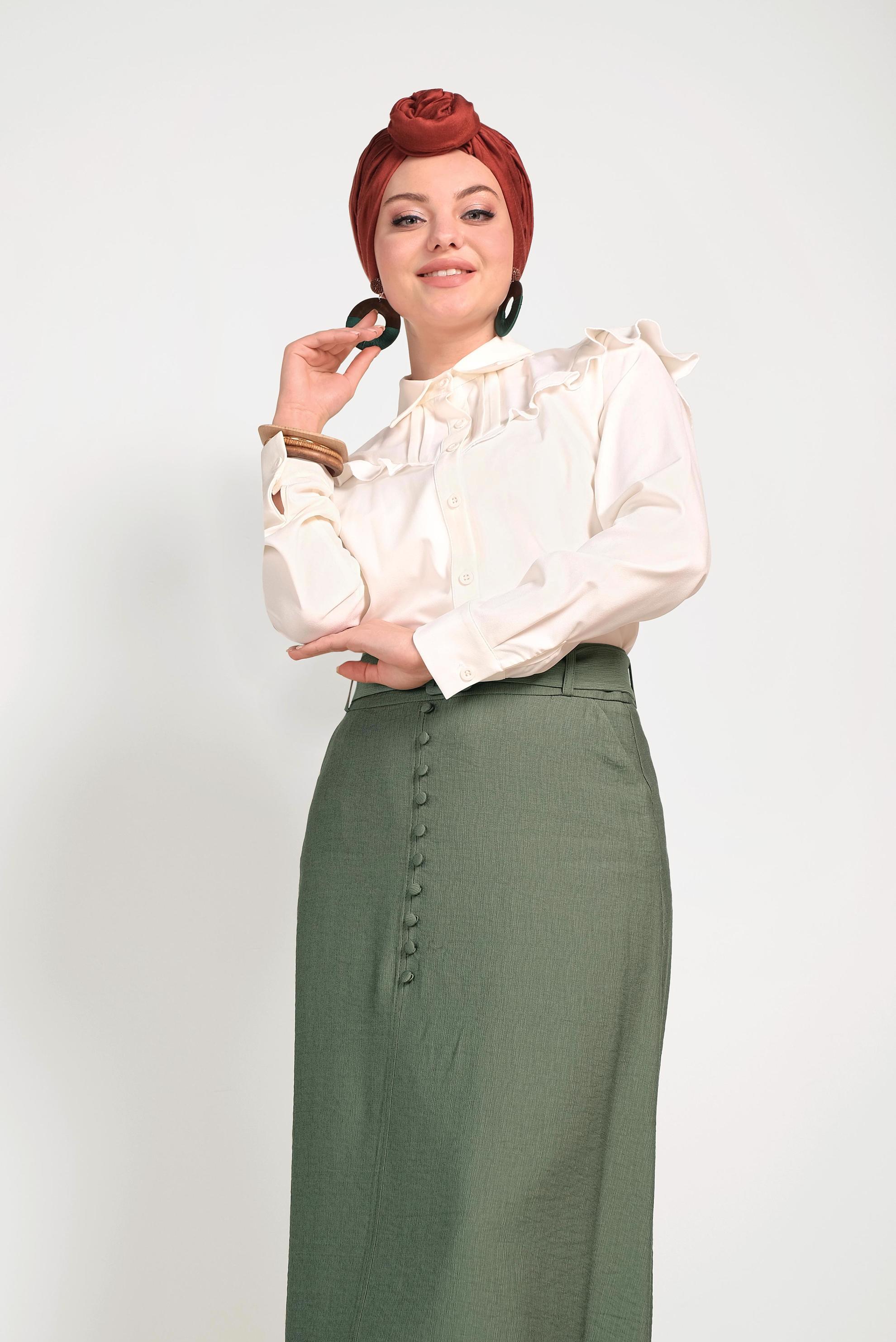 Hijab clothing KHAKI A-LINE SHAPED BUTTONED DRESS 60067