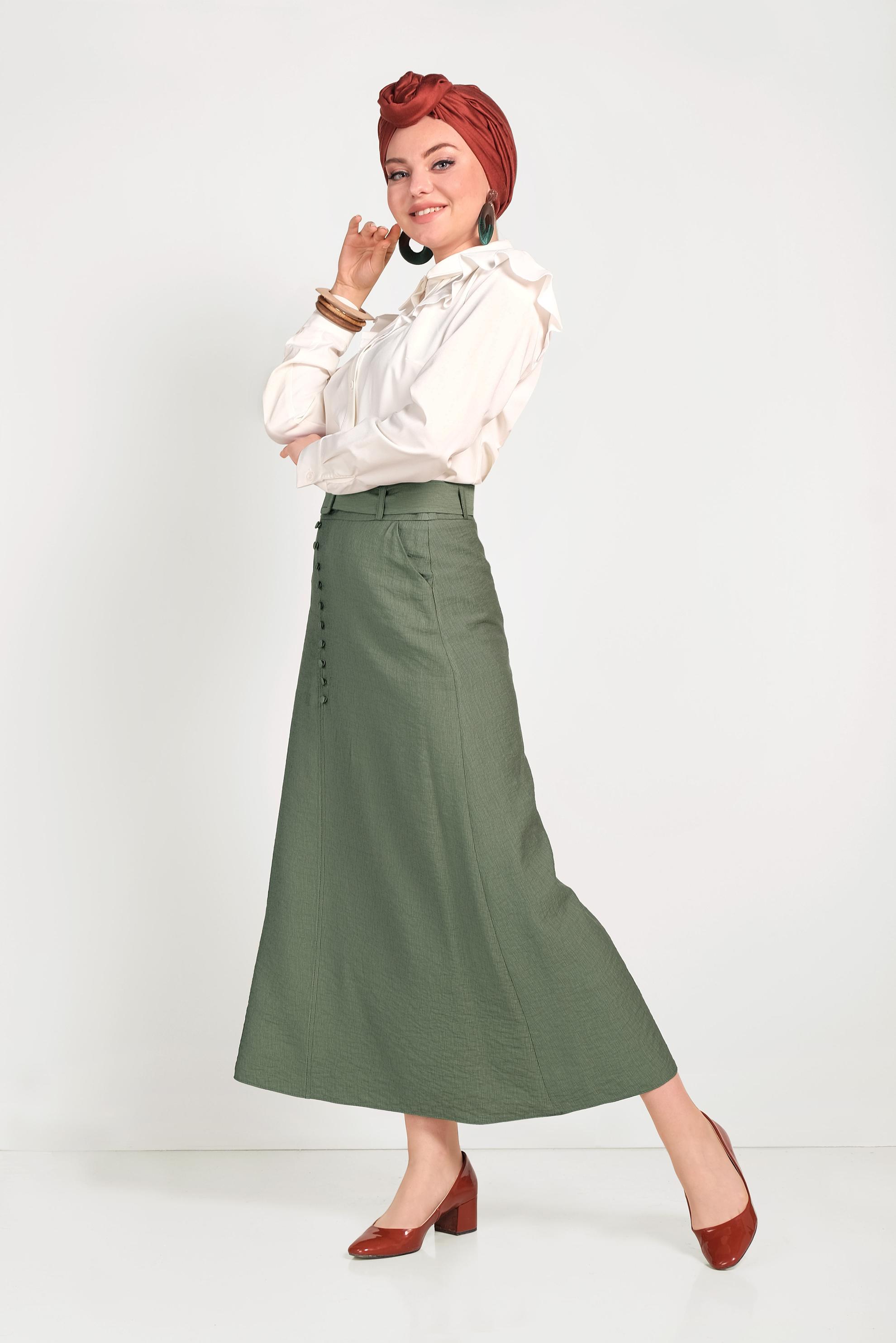 Hijab clothing KHAKI A-LINE SHAPED BUTTONED DRESS 60067