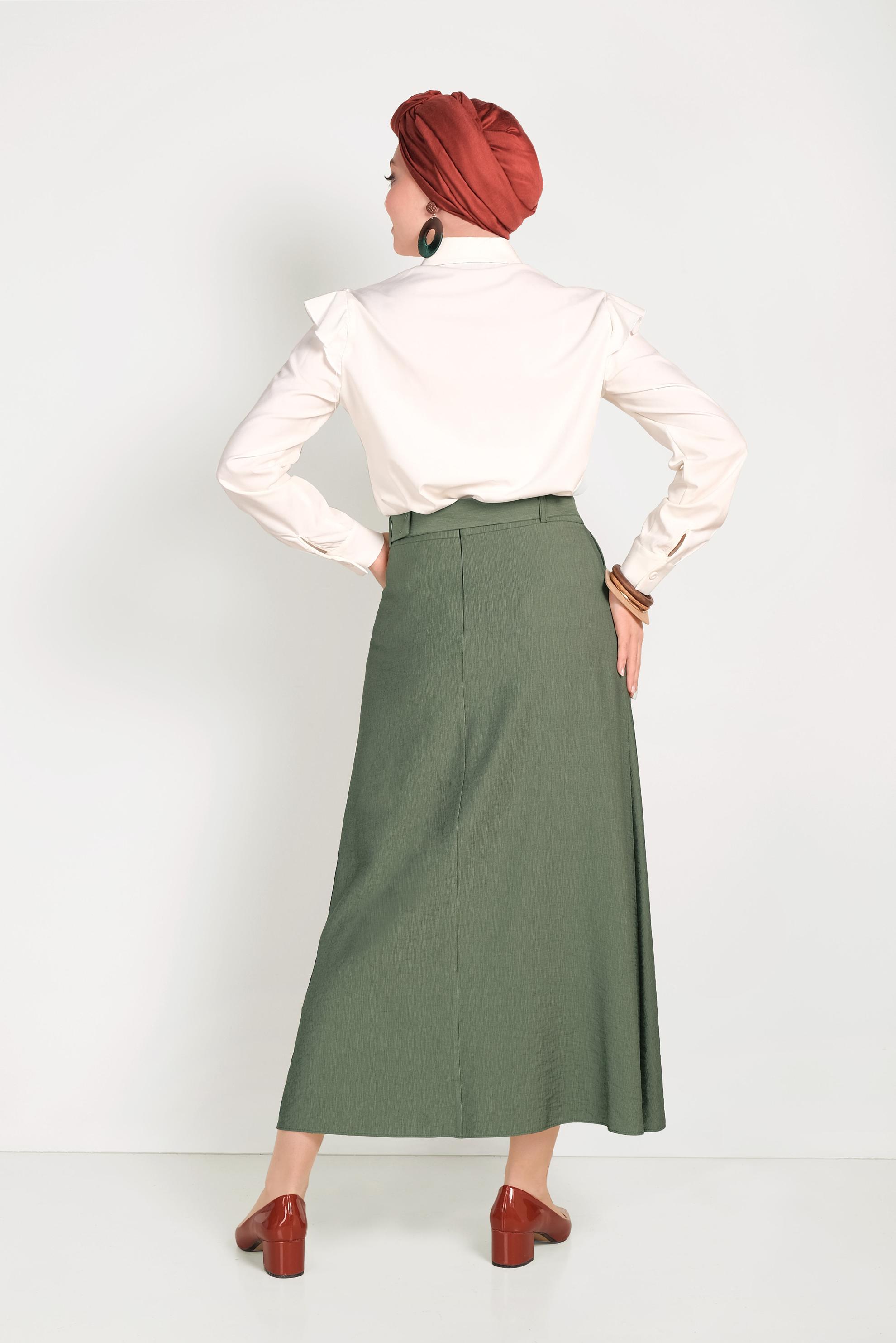 Hijab clothing KHAKI A-LINE SHAPED BUTTONED DRESS 60067