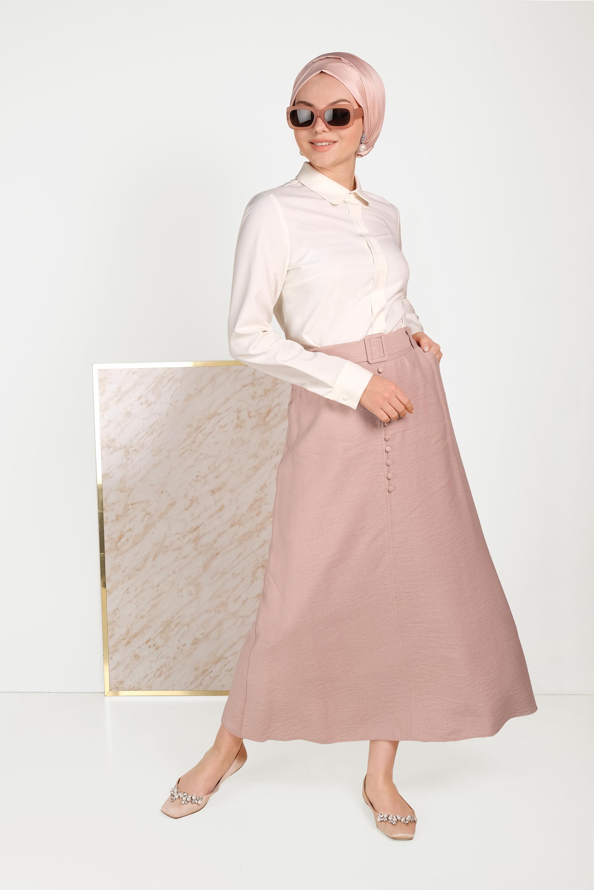 Hijab clothing POWDER A-LINE SHAPED BUTTONED DRESS 60067